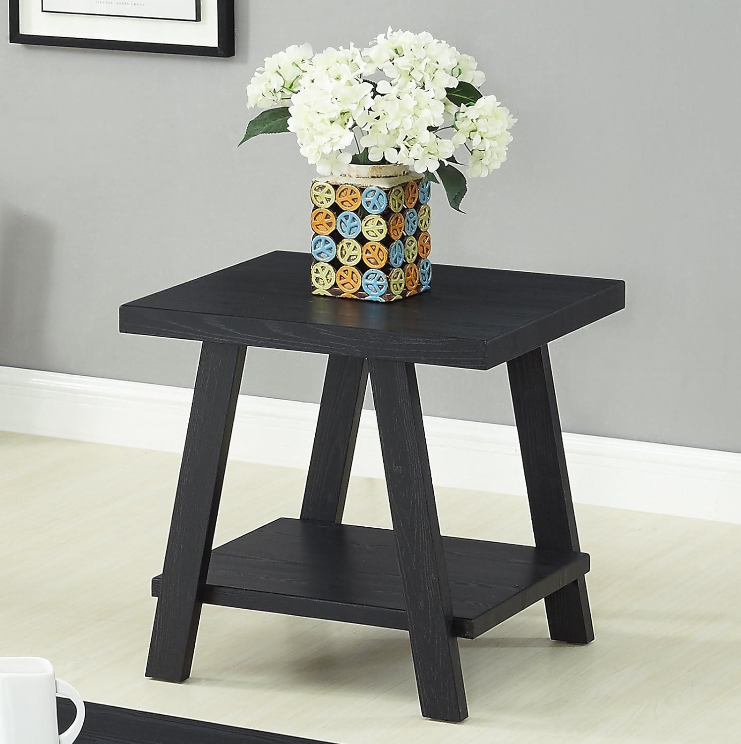 Athens 24"x48" Contemporary Wood Shelf Coffee Table Set, Black