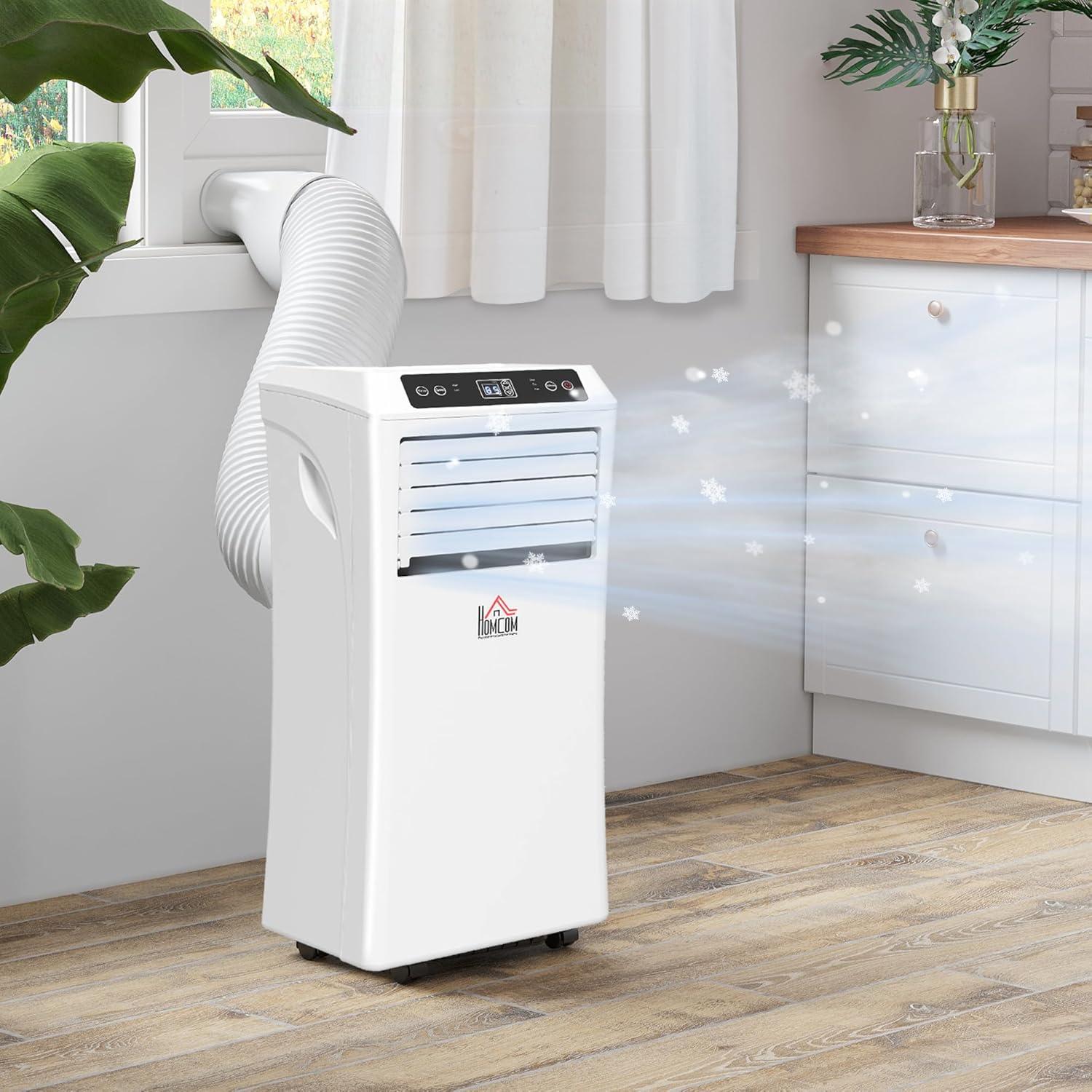HOMCOM 10000 BTU Mobile Portable Air Conditioner with Cooling, Dehumidifier, Ventilating, Remote Control, 24-Hour Timer, Portable AC Unit for Bedroom, Living Room, Home Office, White