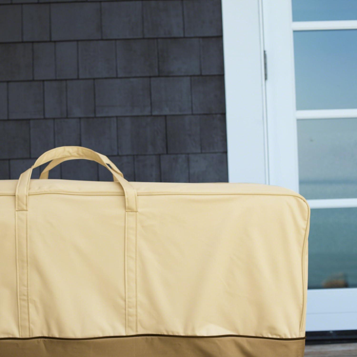 Beige and Brown Water-Resistant Patio Cushion Storage Bag