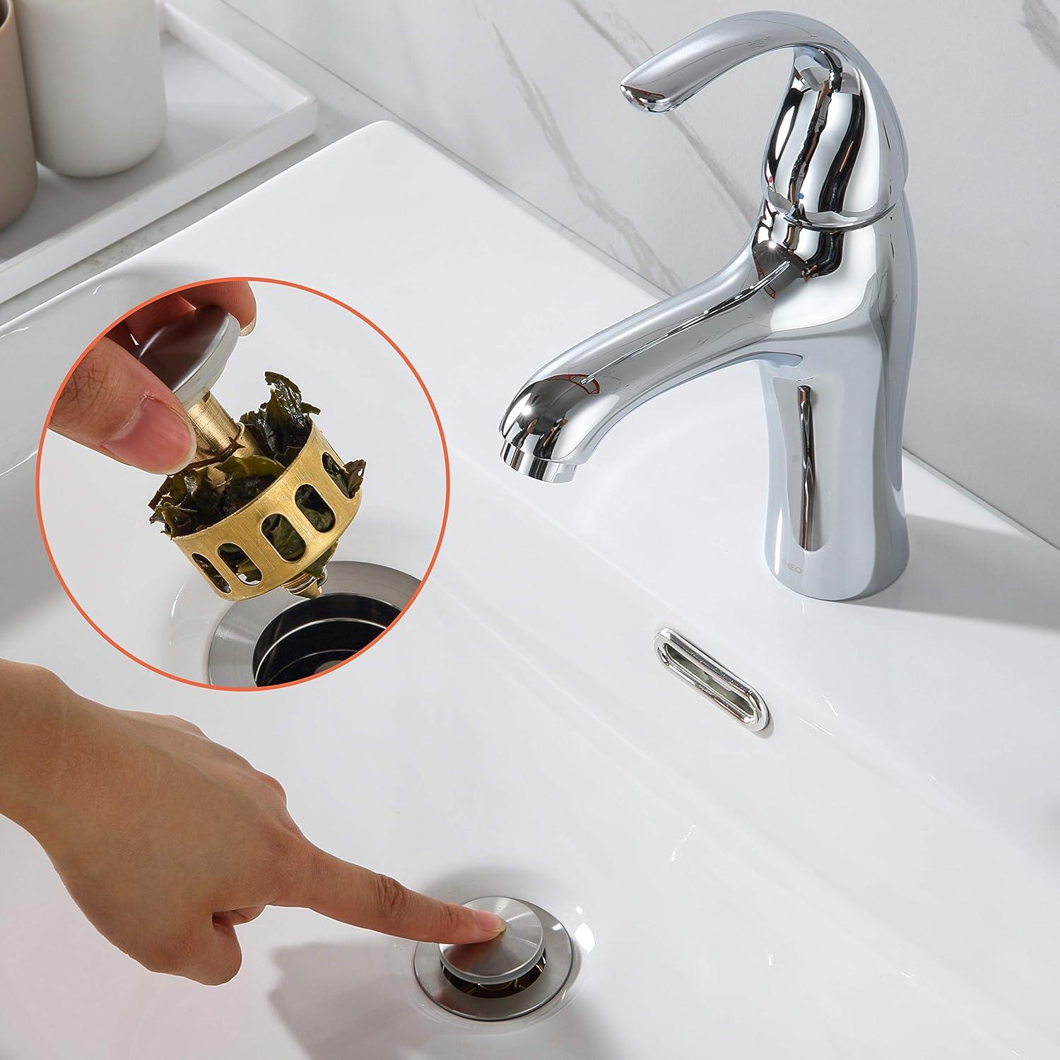 Brushed Nickel and Brass Pop-Up Sink Drain Stopper with Overflow