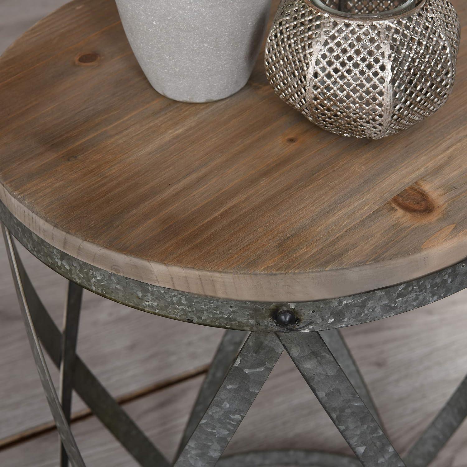 FirsTime & Co. Brown And Silver Westbrook End Table, Farmhouse, Weathered, Round, Wood, 13.5 x 13.5 x 20 in