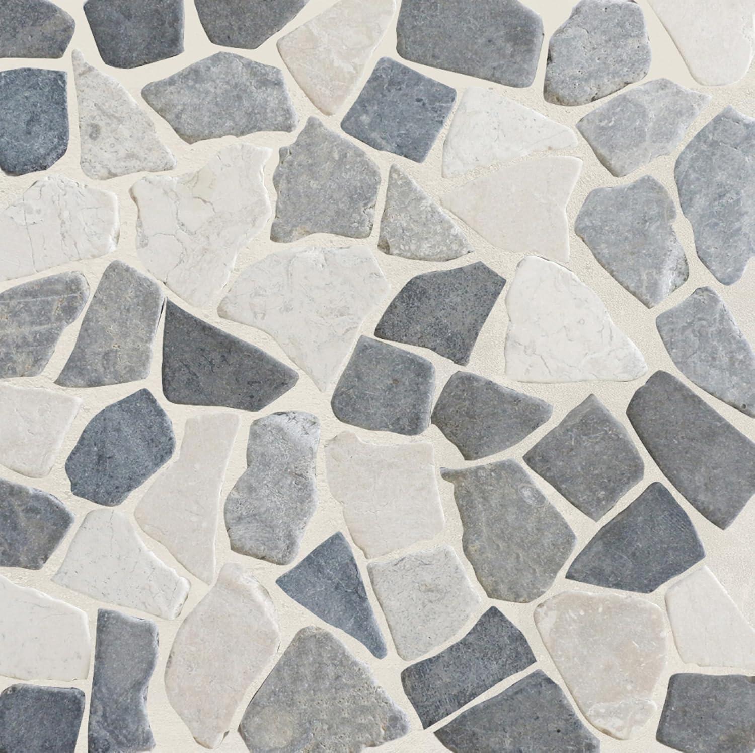 Awan 11.4" x 11.4" Gray and Beige Marble Mosaic Tile