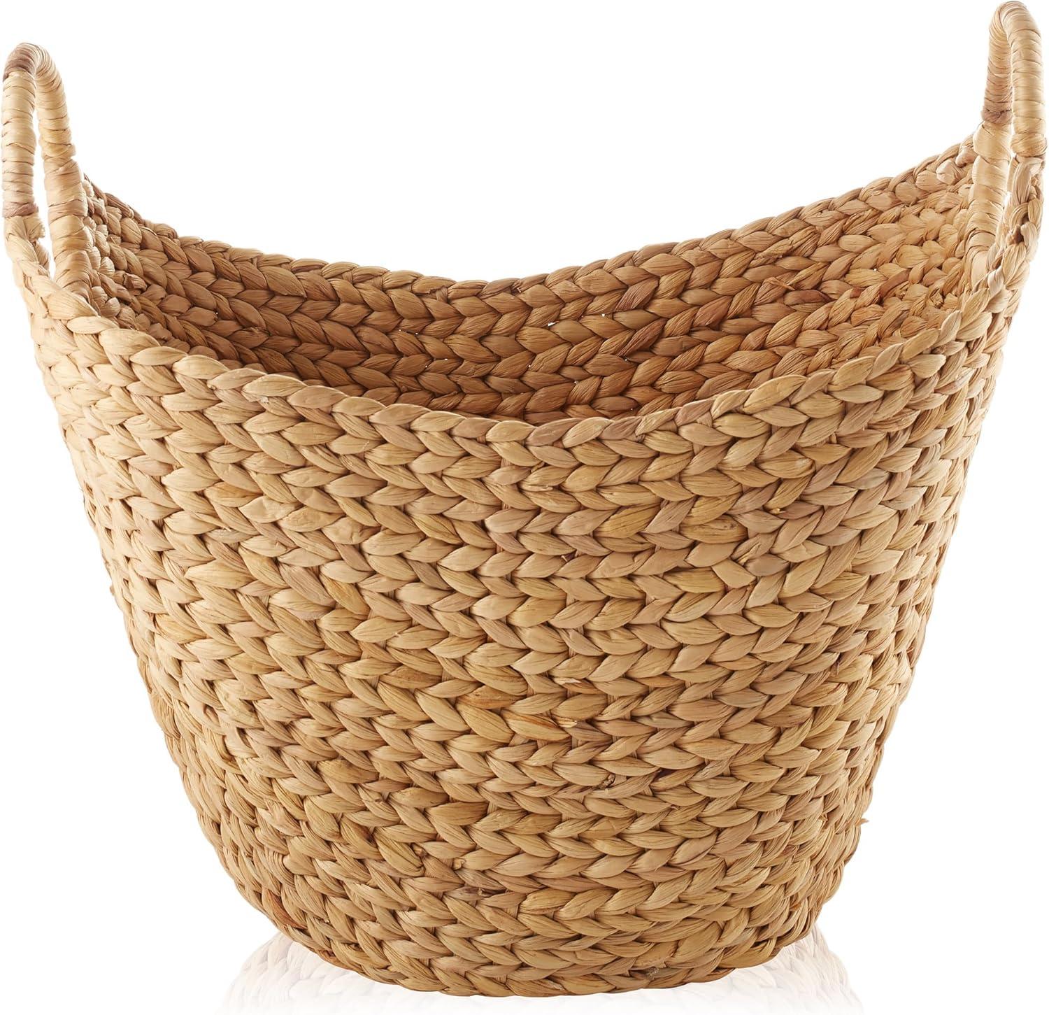 Casafield Large Boat Basket with Handles - Espresso, Water Hyacinth Woven Storage Tote for Blankets, Laundry, Bathroom, Bedroom, Living Room