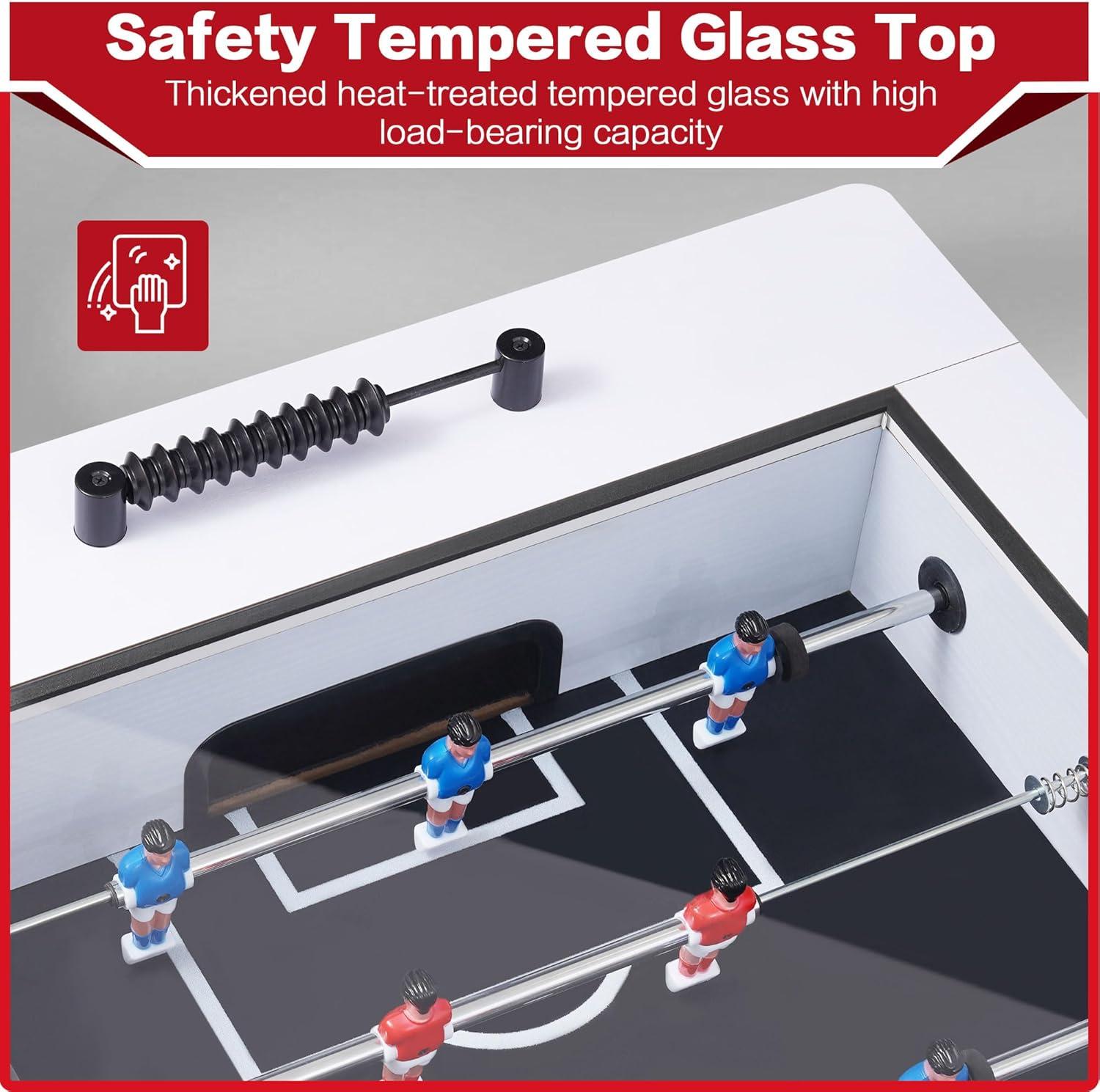 RayChee 42" Foosball Coffee Table, Soccer Game Table with Tempered Glass, RayChee Modern Multi Arcade Game Table with 2 Balls for Adults, Kids, Home, Indoor Family Living Room