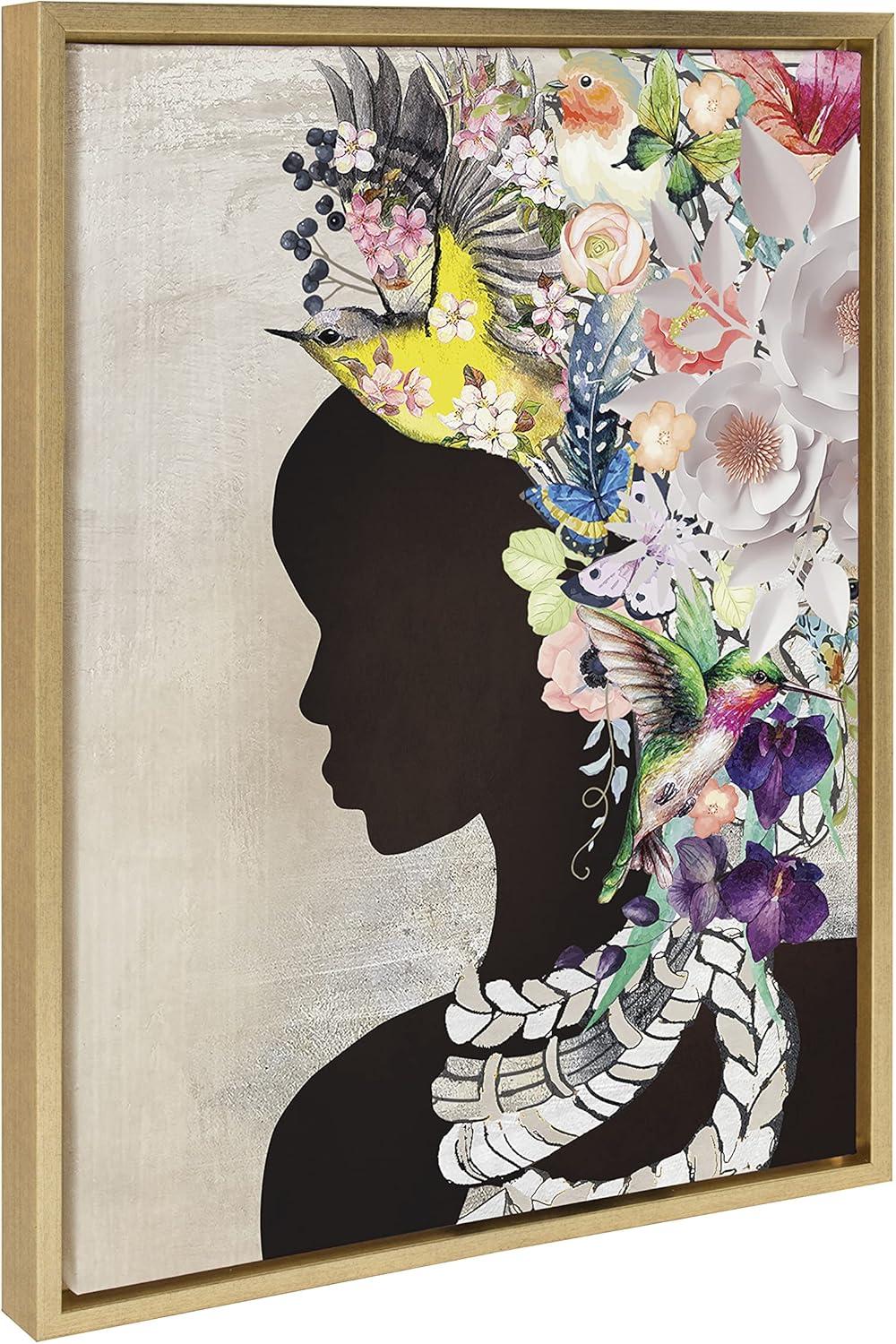 Kate and Laurel Sylvie Natural Woman Framed Canvas by Nikki Chu, 18x24, Bright Gold