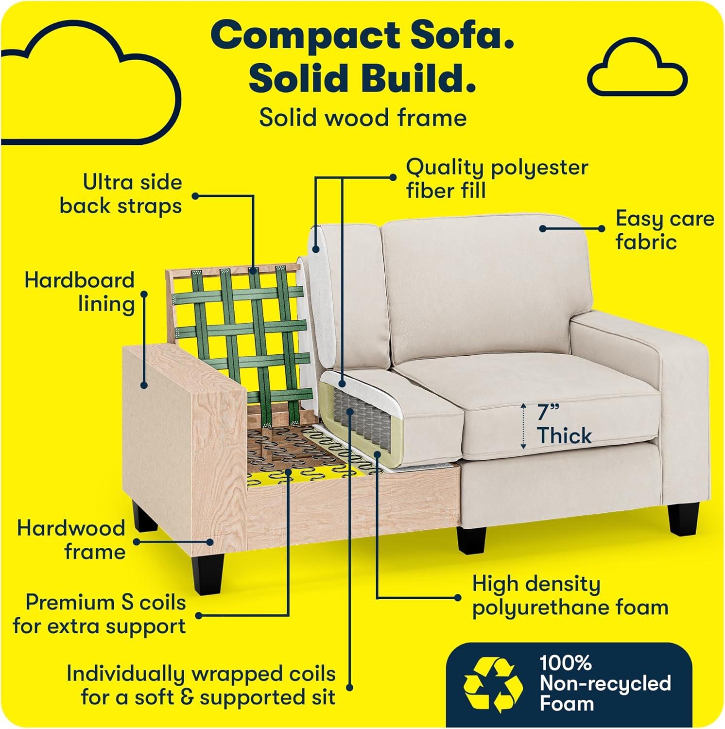 Serta Palisades 61" Track Arm Sofa, Easy Care Fabric, Soft Pillow Back, Pocket Coil Seat Cushions