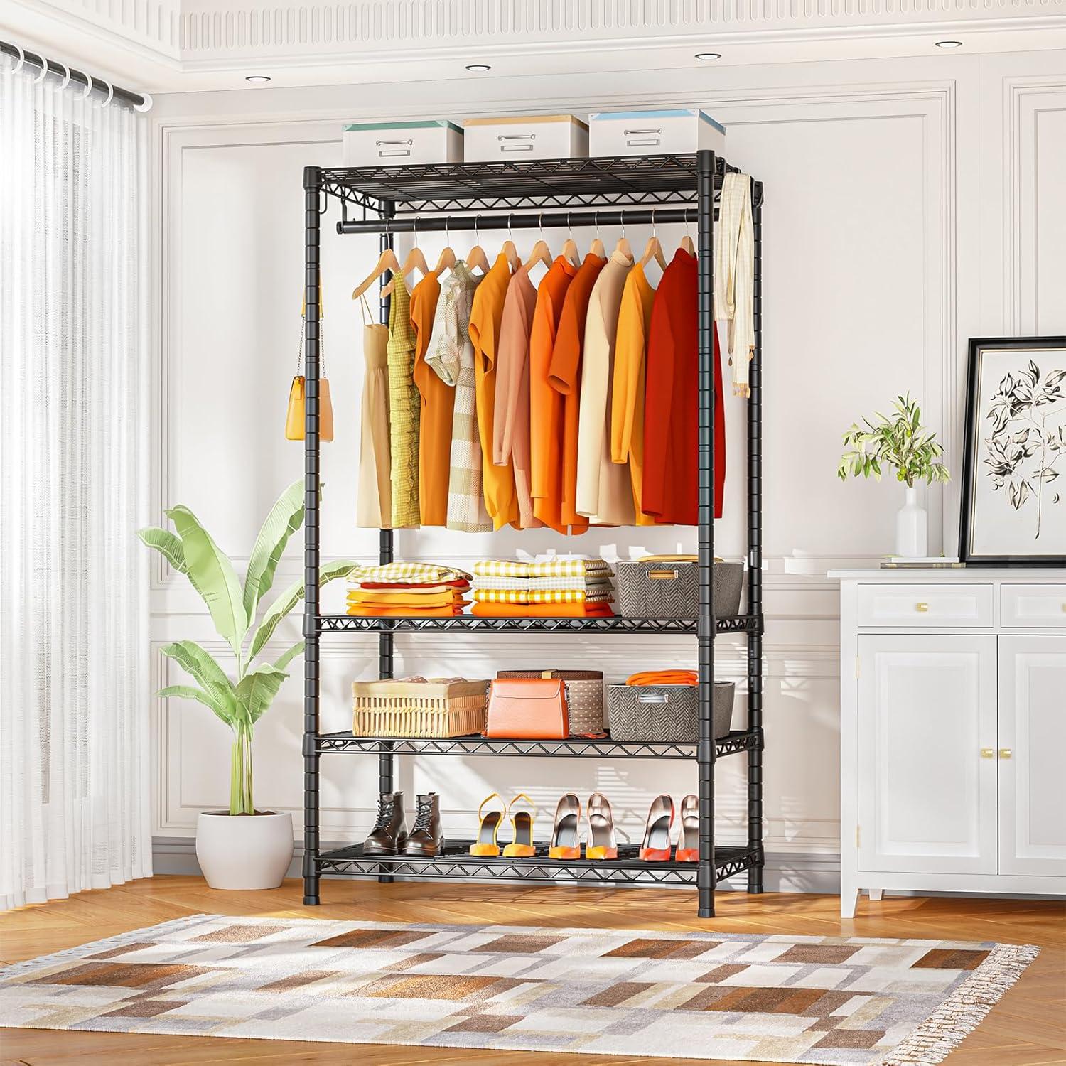 Black Metal 4-Tier Adjustable Closet Organizer for Kids