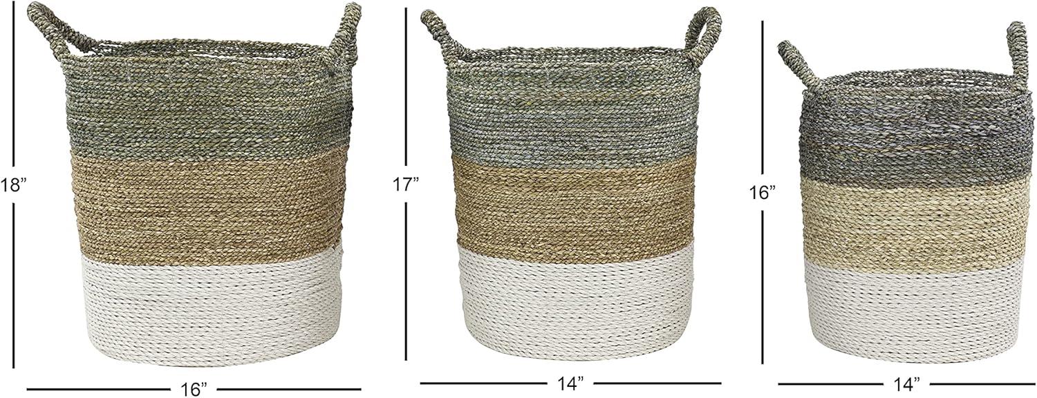 DecMode 16", 14", 12" Multi Colored Sea Grass Contemporary Storage Basket, 3 - Pieces