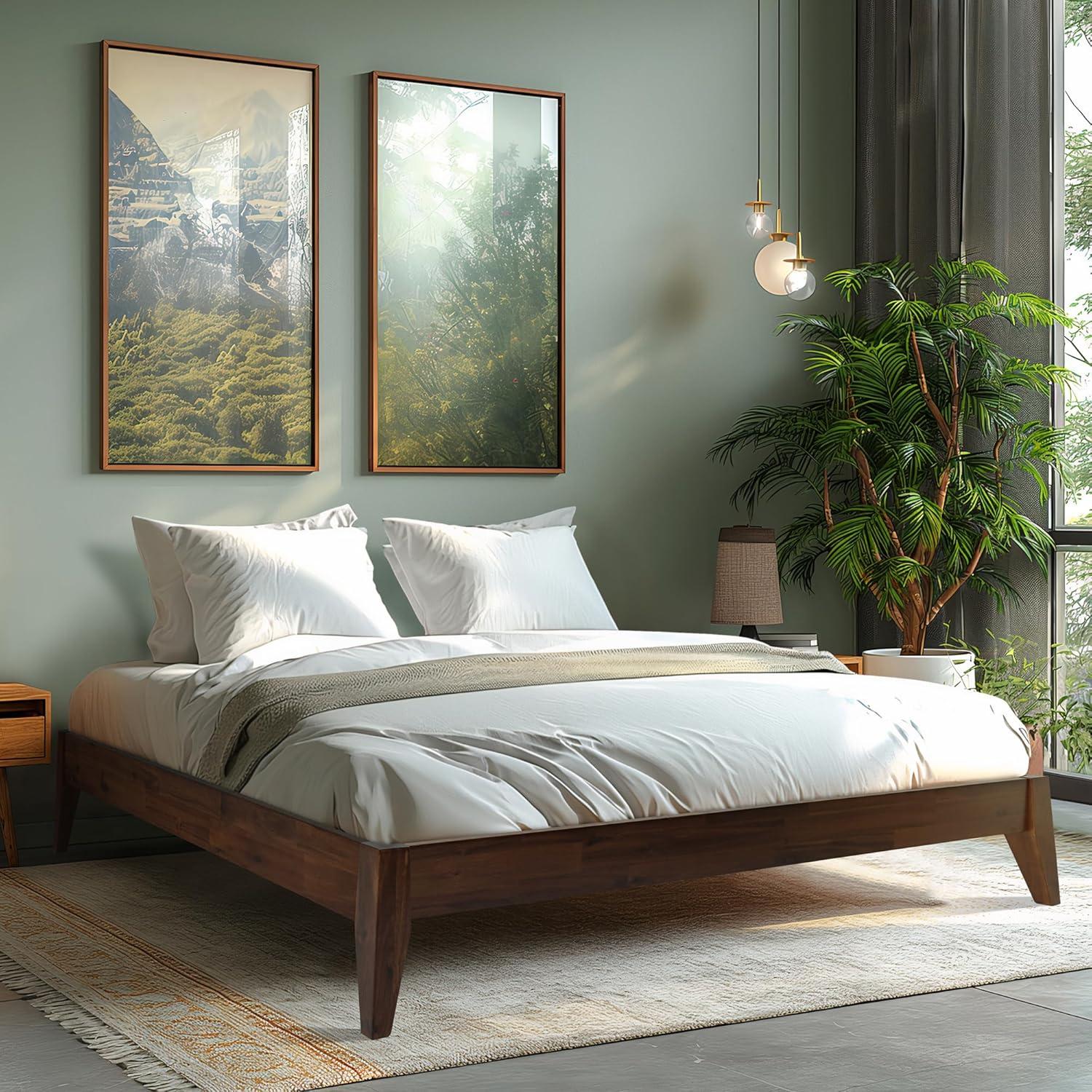 Acacia Mervyn Wooden Bed Frame, 100% Solid Wood Platform Bed, All Mattress Support & No Box Spring Needed, Effortless Assembly, 800 lbs Capacity, 5 Years Warranty Bedroom Furniture (Chocolate, King)
