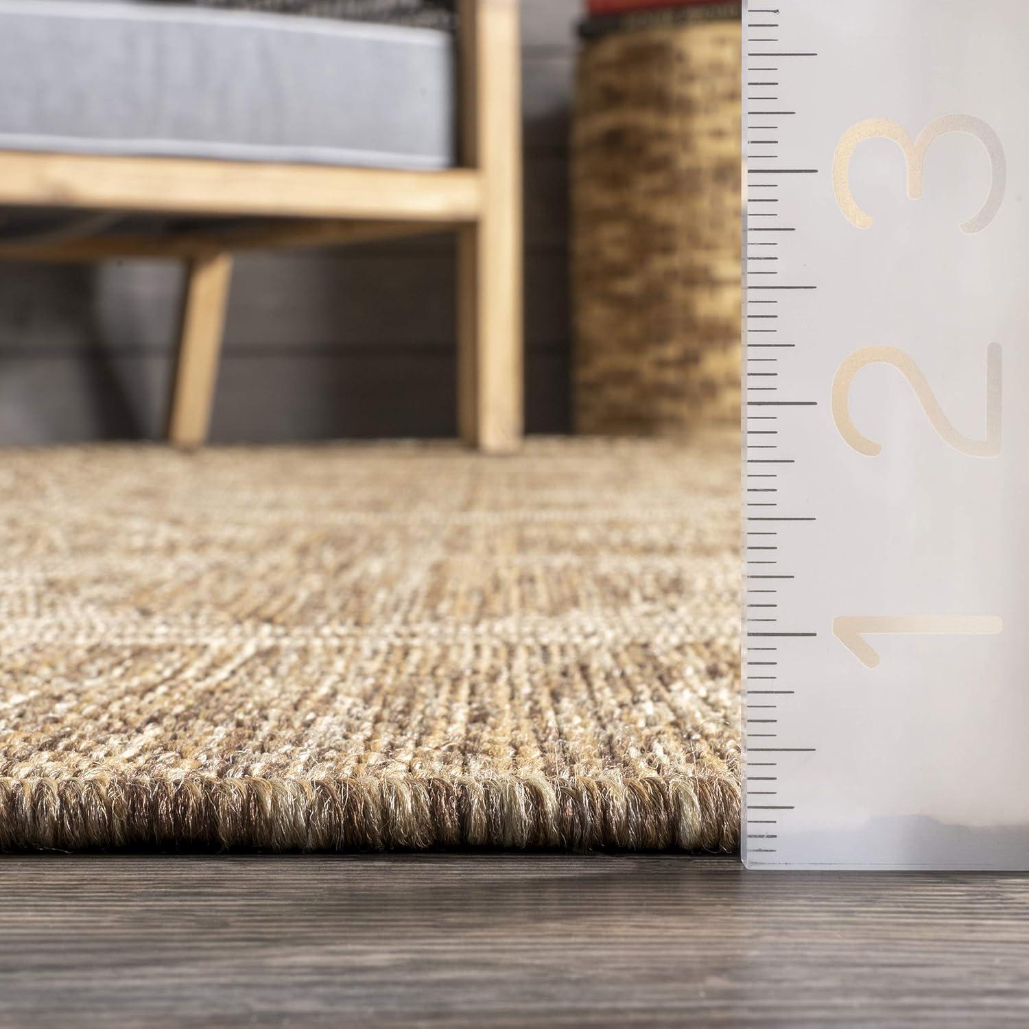 nuLOOM 4' x 5' Outdoor Geometric Area Rug, Stain Resistant, Weather Resistant, High Traffic, Patio, Balcony, Outside, Ranya Light Brown