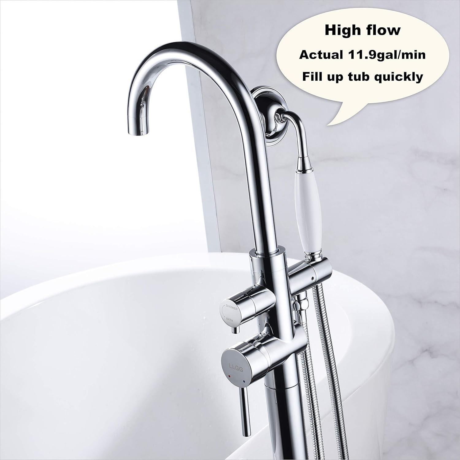 Chrome Freestanding Tub Faucet with Hand Shower