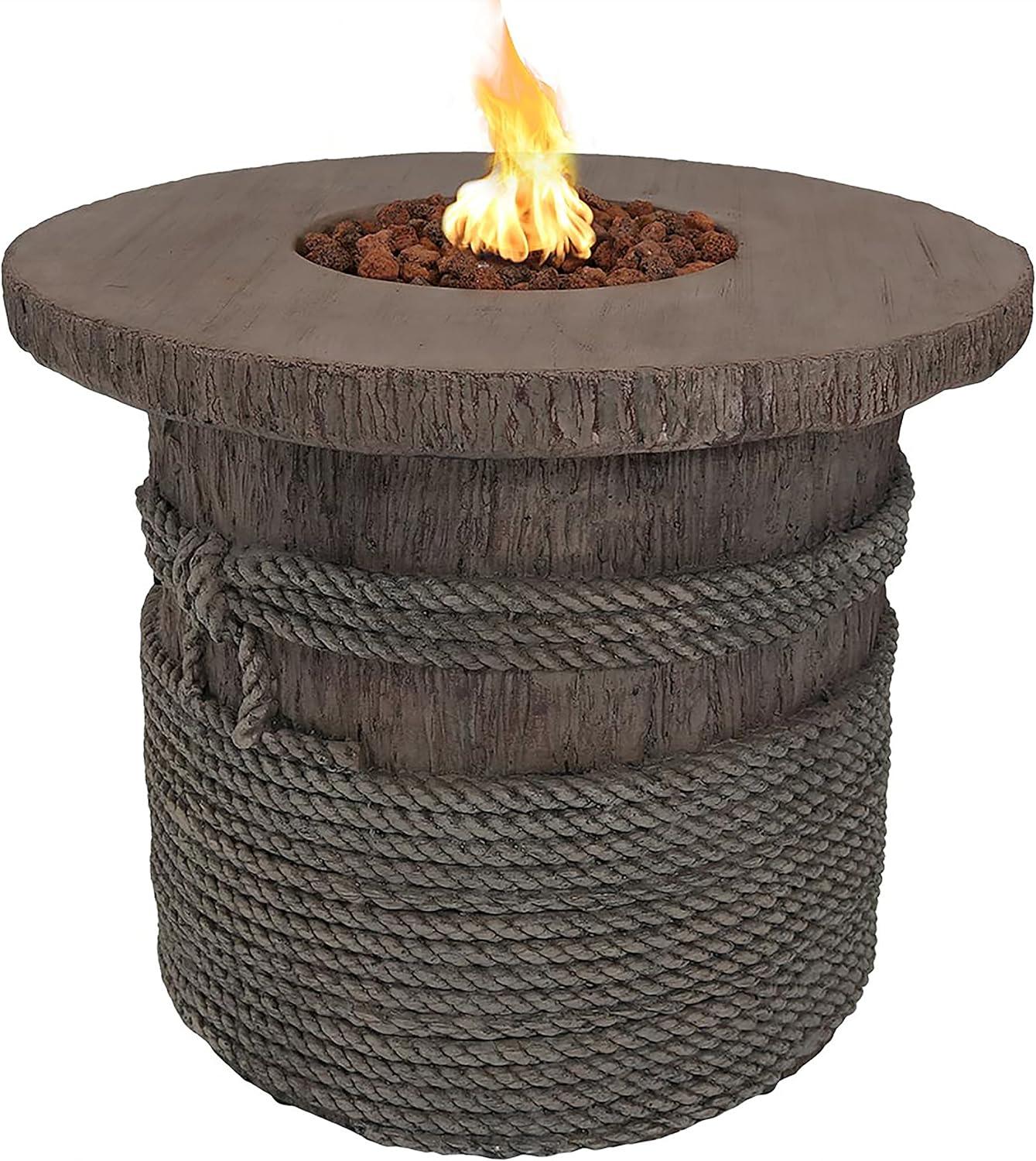 Sunnydaze Rope and Barrel Design Propane Gas Patio Fire Pit Table Kit with Lava Rocks - 29" Diameter