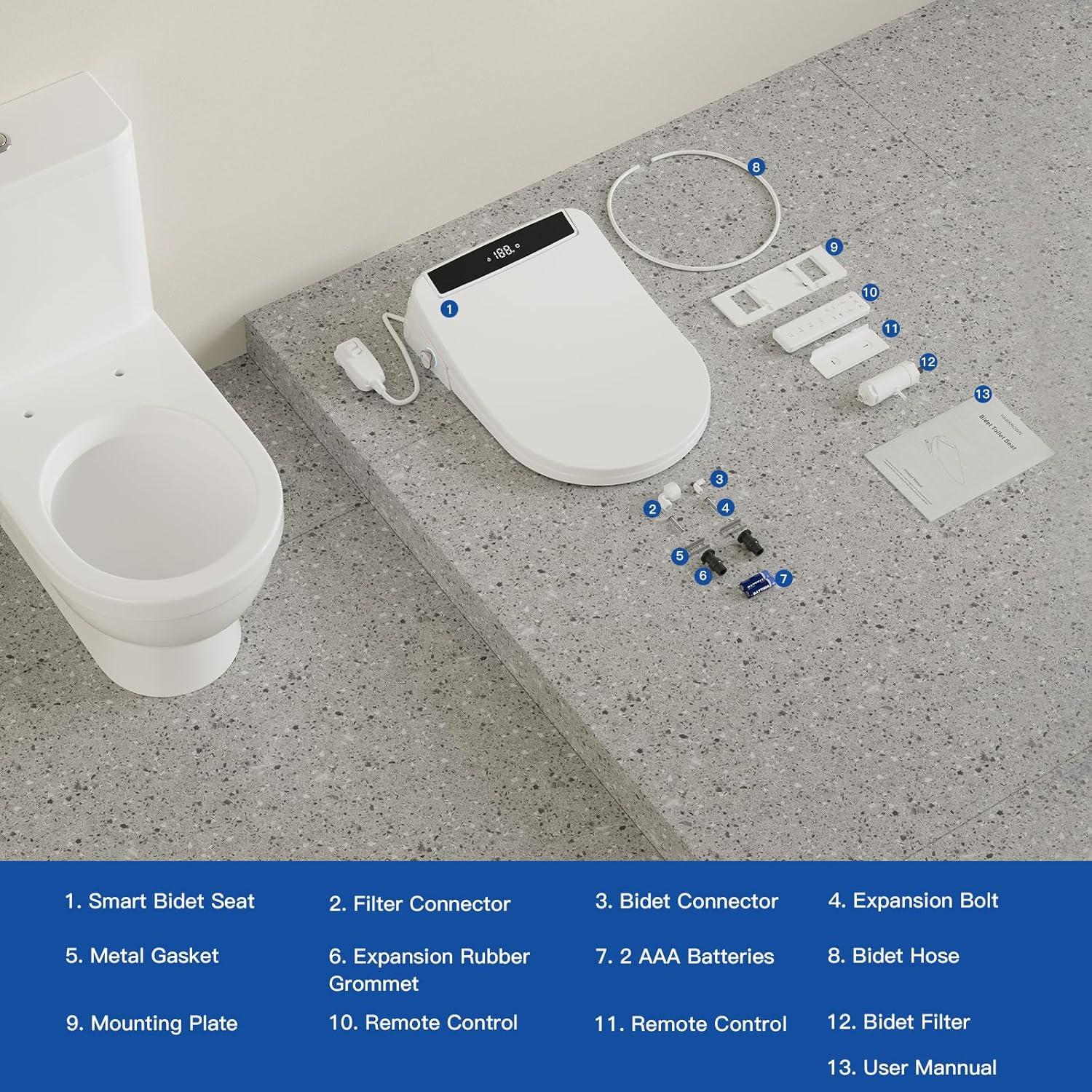 White Heated Electric Bidet Toilet Seat with Stainless Steel Nozzle