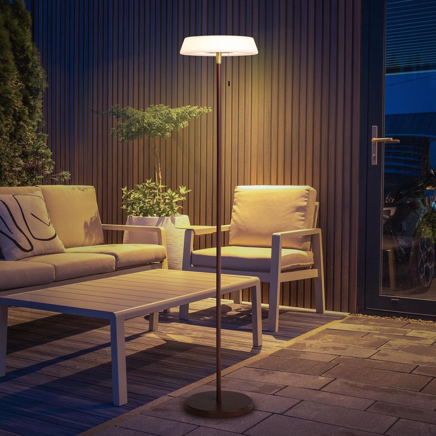 Solar LED Outdoor Floor Lamp Waterproof, 3 Level Dimmable Floor Night Light, Portable Cordless USB Rechargeable, for Home/Deck/Garden/Patio (Khaki)