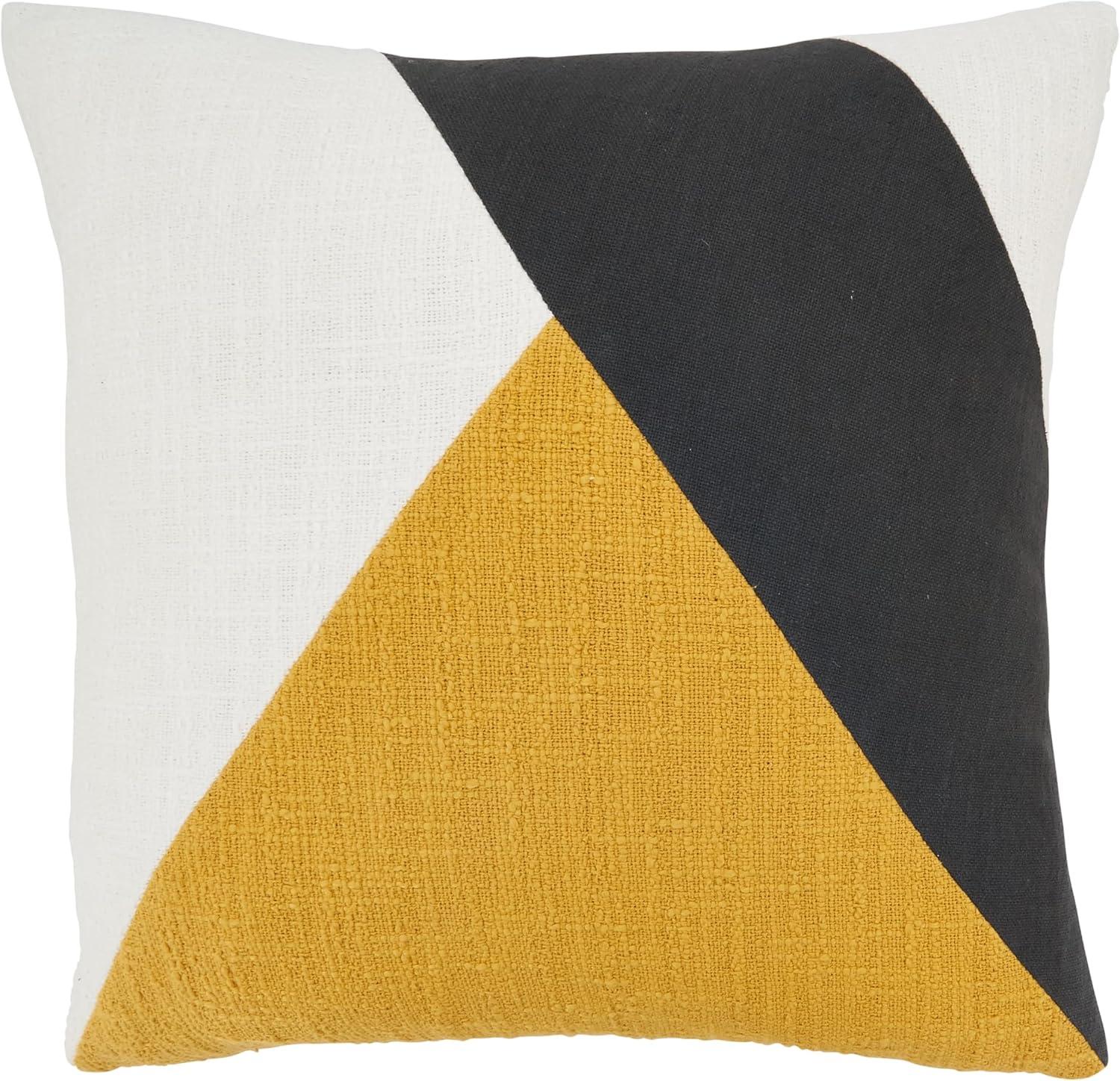 Mustard and Black Geometric Cotton Throw Pillow with Duck Feather Fill