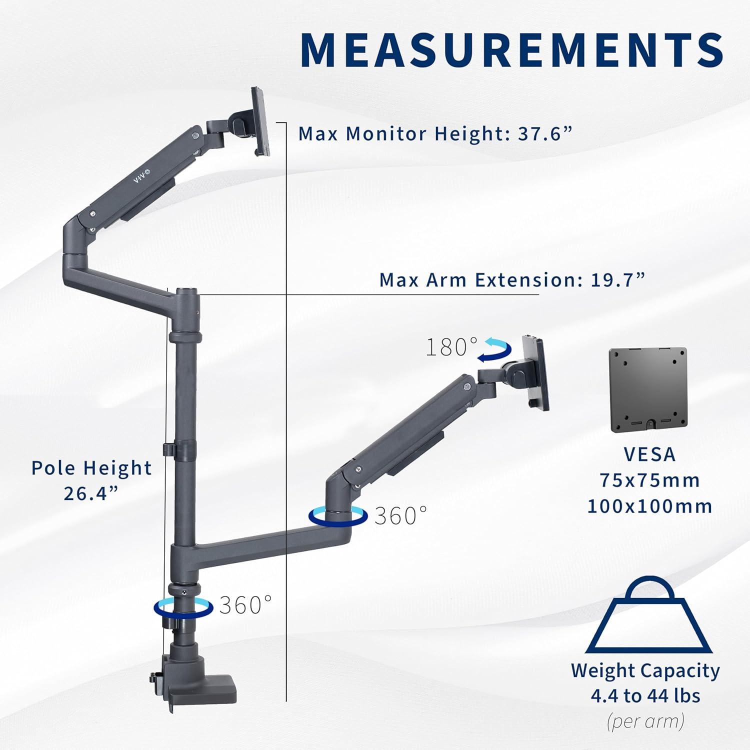 VIVO Pneumatic Arm Dual Ultrawide Monitor Tall Desk Mount for Screens up to 49"