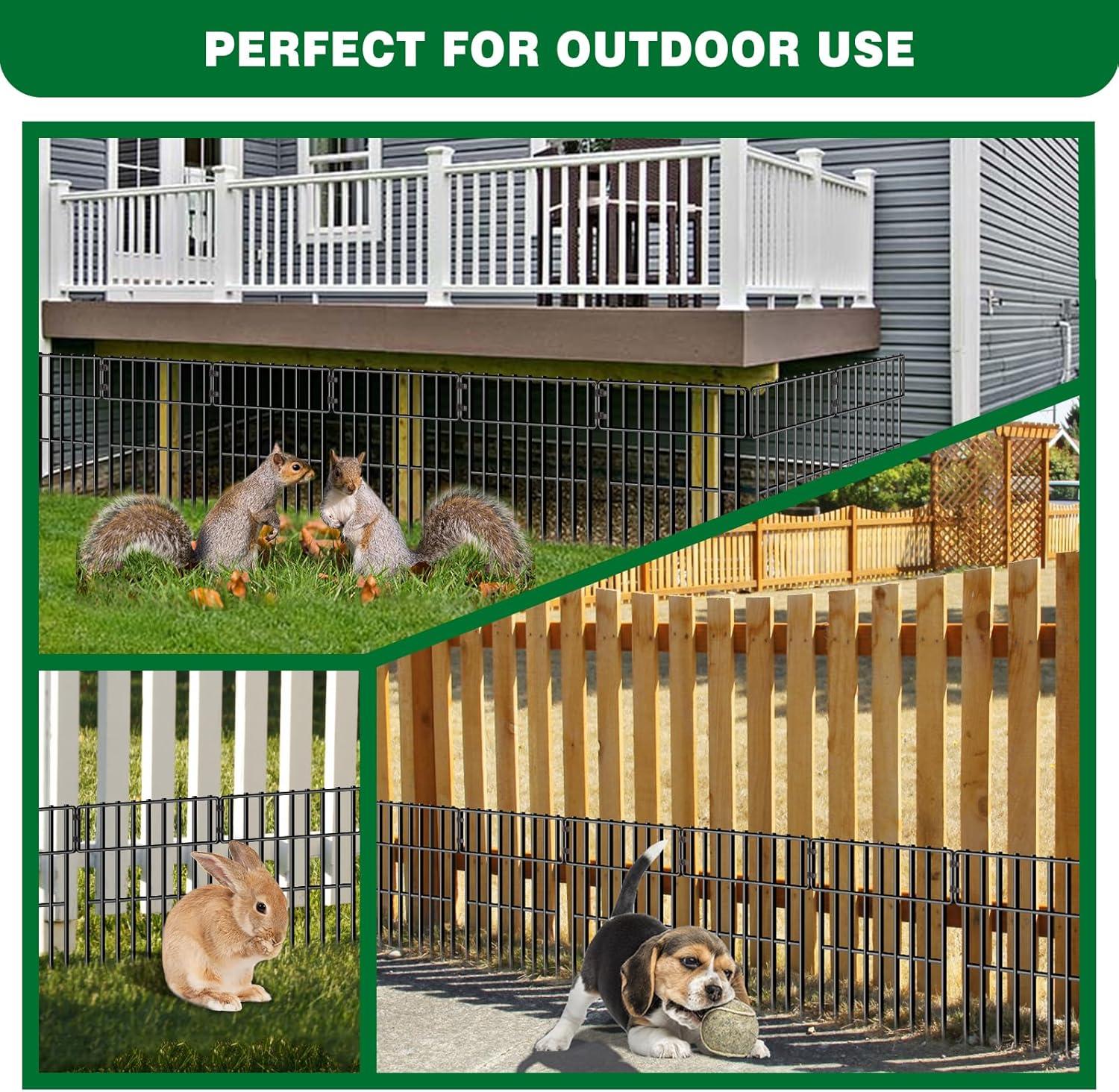 10 Pack Garden Fencing Animal Barrier, 10.8ft(L) X 17in(H) No Dig Fence Panels, 1.25in Spike Spacing Rustproof Dog Digging Fence Barrier, Dogs Rabbits Blocker Fence for Outdoor Yard