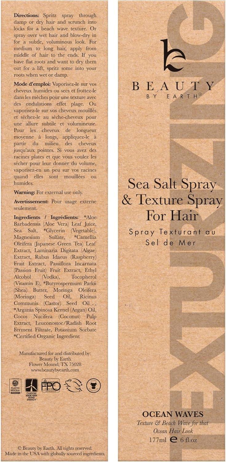 Beauty by Earth - Sea Salt Spray Hair Texturizer - Ocean Waves, 6 oz