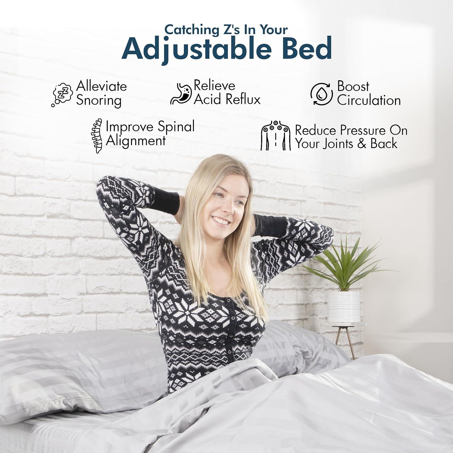 Renanim Serenityflex Adjustable Base & Hybrid Mattress – Split King-Size Adjustable Base with 12 in. Cooling Gel Mattress, Massage, USB Ports, Remote & Under-Bed Light – Reclining Electric Bed Frame