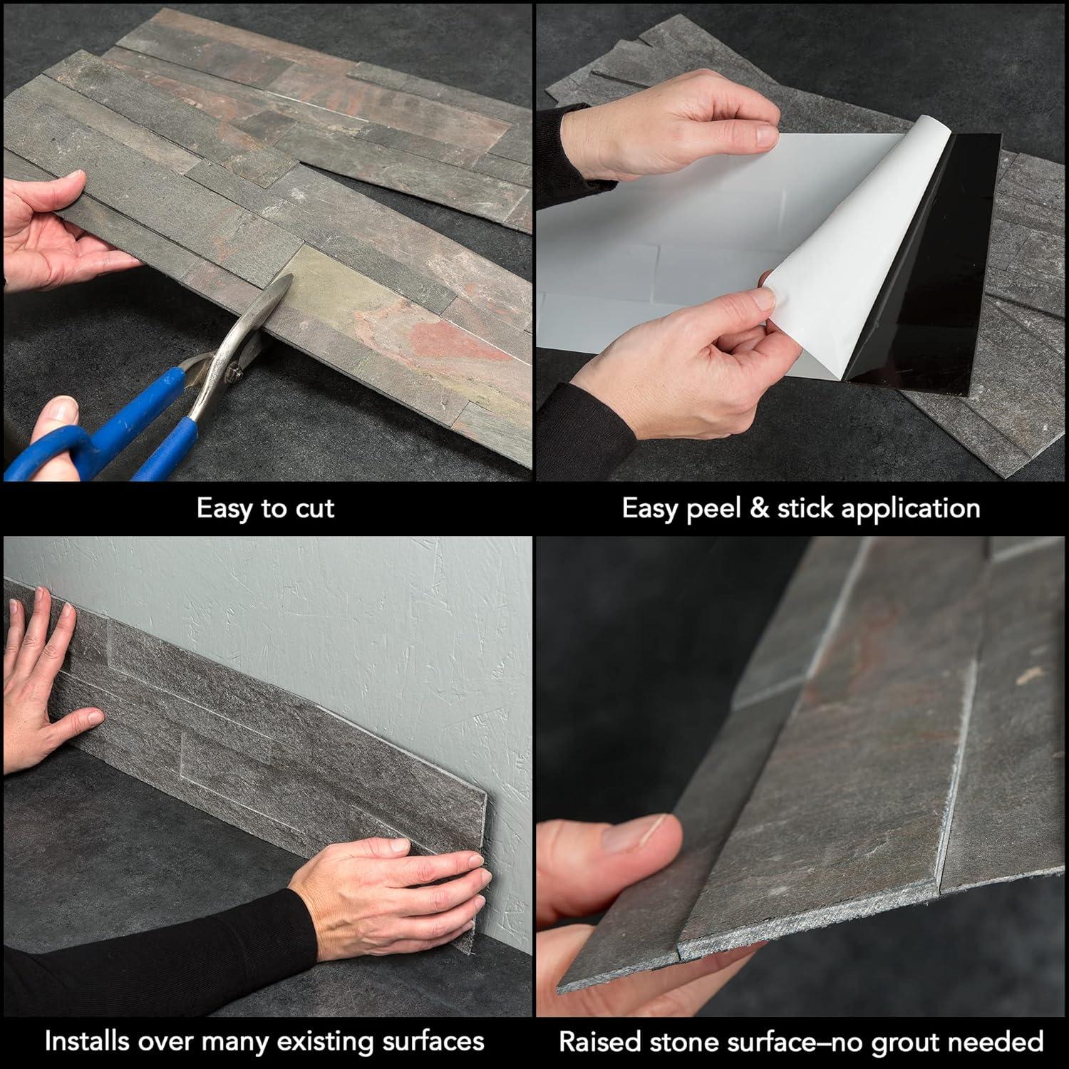 Aspect Peel and Stick Stone Overlay Kitchen Backsplash - Raised Kilnstone (5.9" x 23.6" x 1/4" -1 Pc)