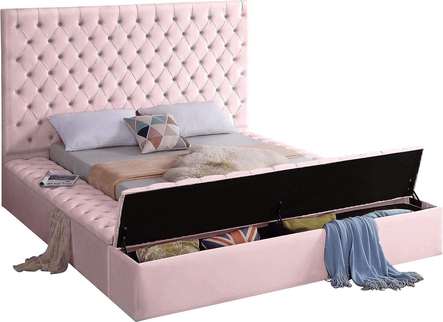 Meridian Furniture Bliss Modern Wood Storage Platform Bed, Queen, Pink