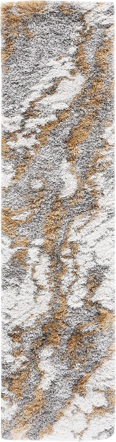 SAFAVIEH Horizon Konstantinos Abstract Shag Runner Rug, Grey/Gold, 2' x 17'