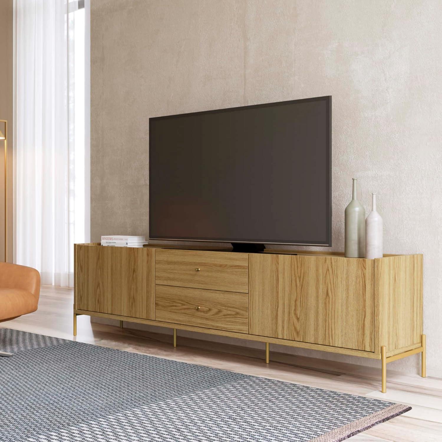 Jasper TV Stand for TVs up to 70" Oak - Manhattan Comfort: Modern Media Console with Storage