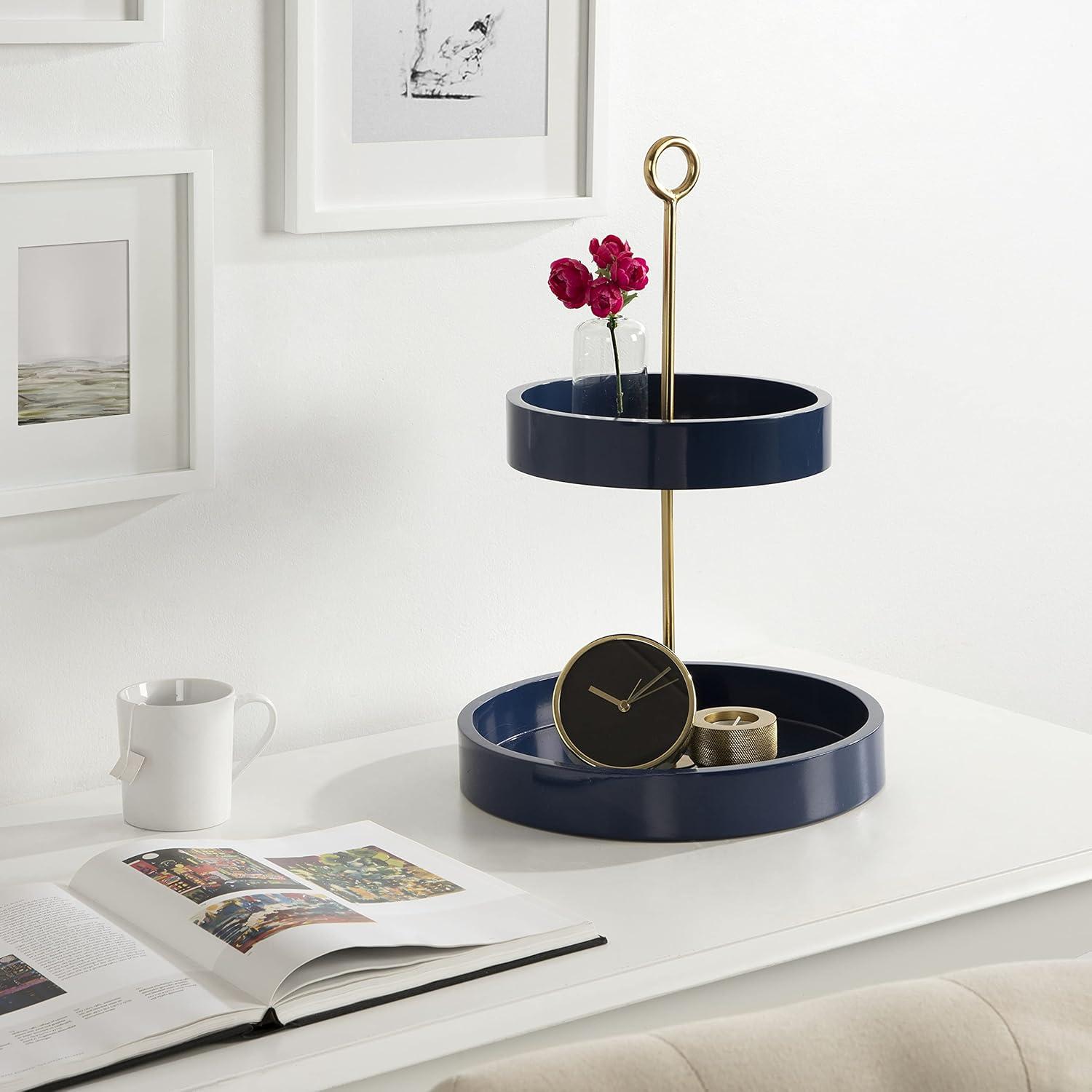 Lipton Glamorous Navy Blue and Gold Round Two-Tier Tray