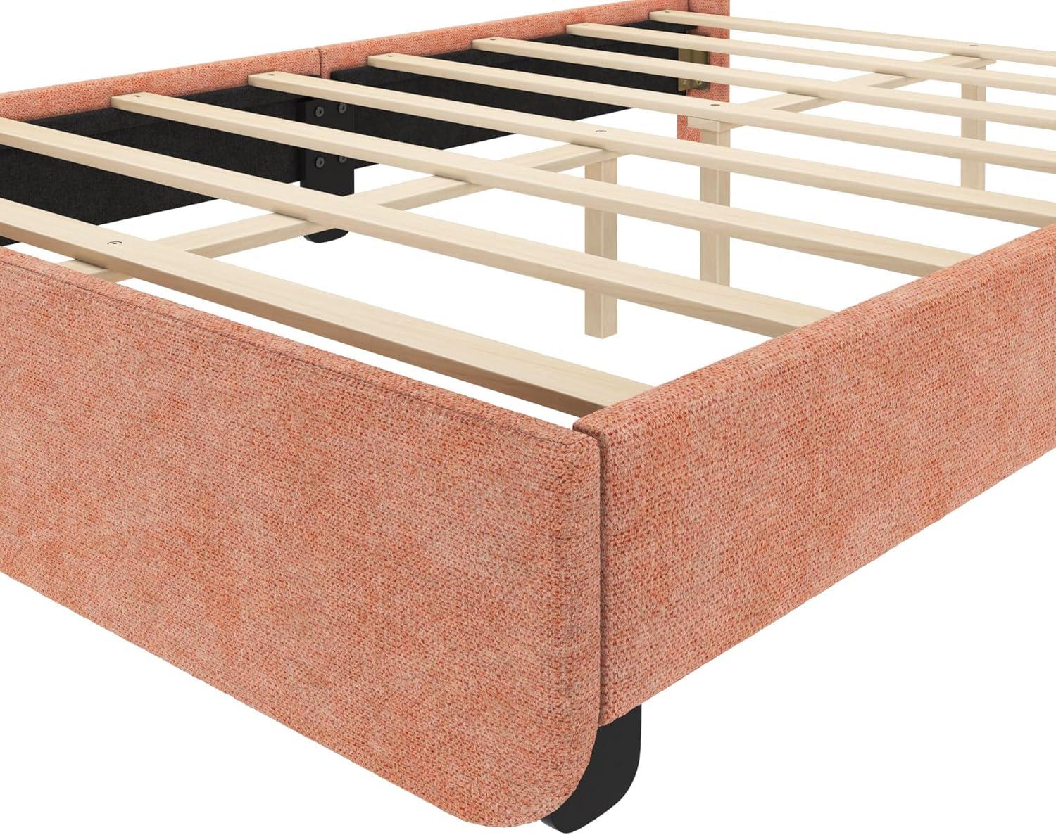 Max & Lily Upholstered Full Bed Frame with Arch Headboard, Upholstered Platform Bed for Kids, No Box Spring Needed, Easy Assembly, Dusty Rose