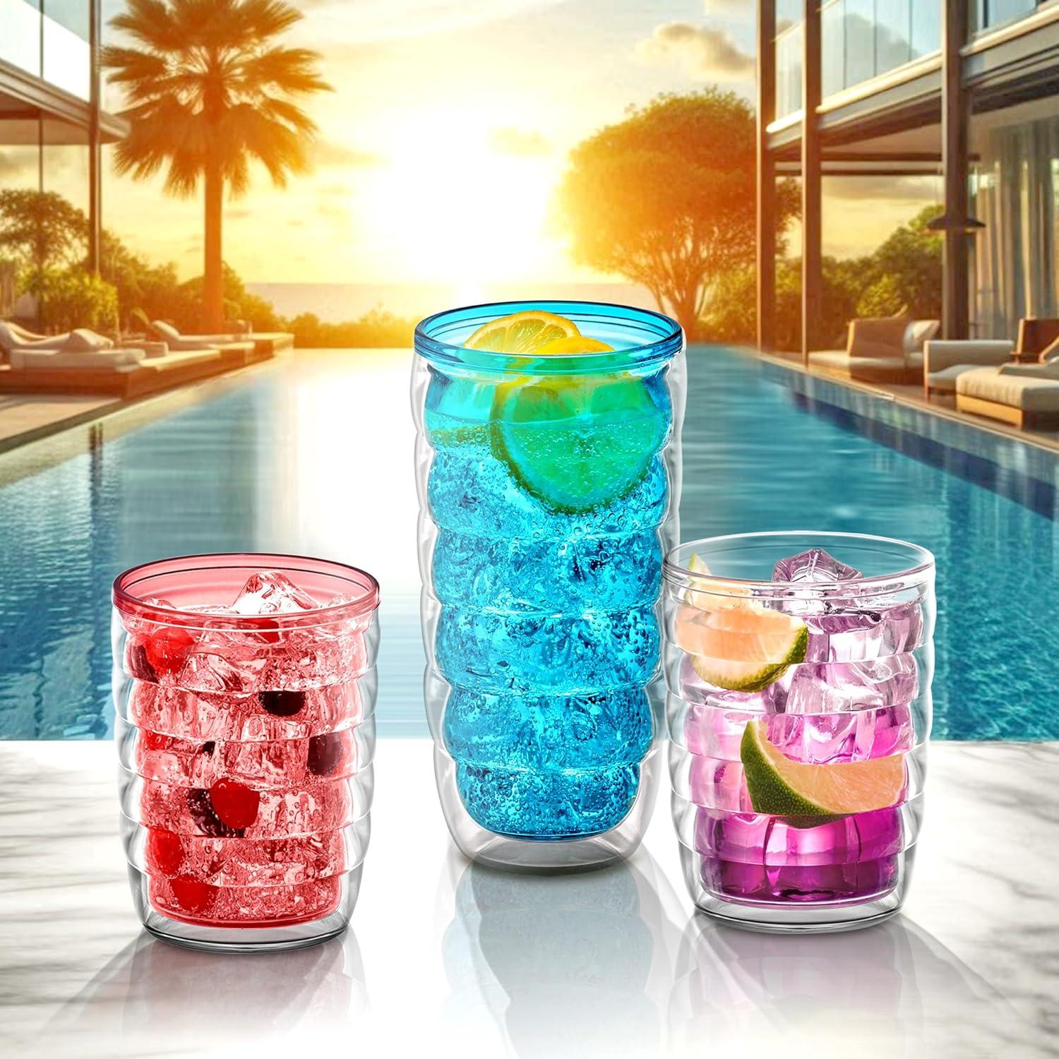 Amazing Abby - Arctic - 24-Ounce Insulated Plastic Tumblers (Set of 4), Double-Wall Plastic Drinking Glasses, Mixed-Color Reusable Plastic Cups, BPA-Free, Shatter-Proof, Dishwasher-Safe