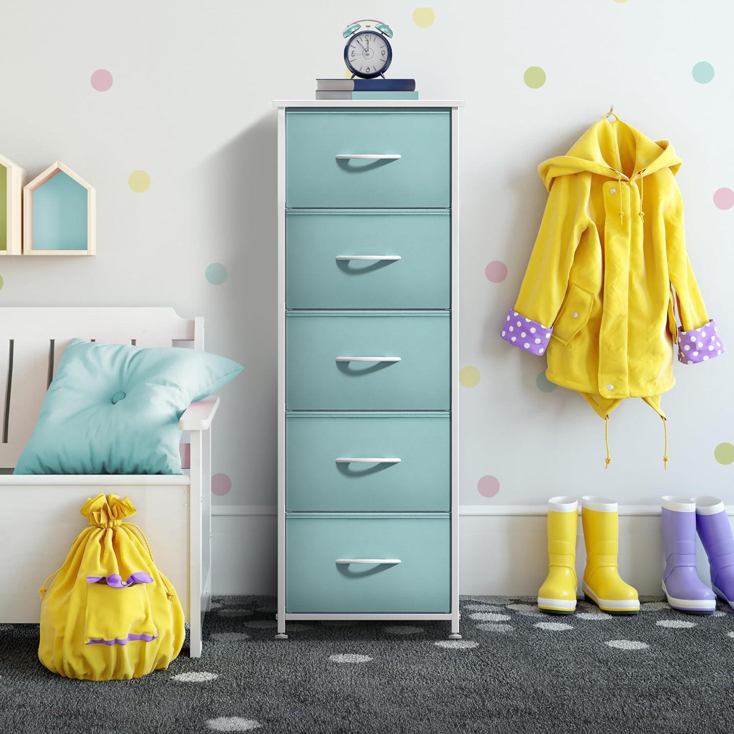 Sorbus Nightstand with 3 Drawers - Bedside Furniture & Accent End Table Chest for Home, Bedroom Accessories, Office, College Dorm, Steel Frame, Wood Top, Pastel Fabric Bins (Aqua)