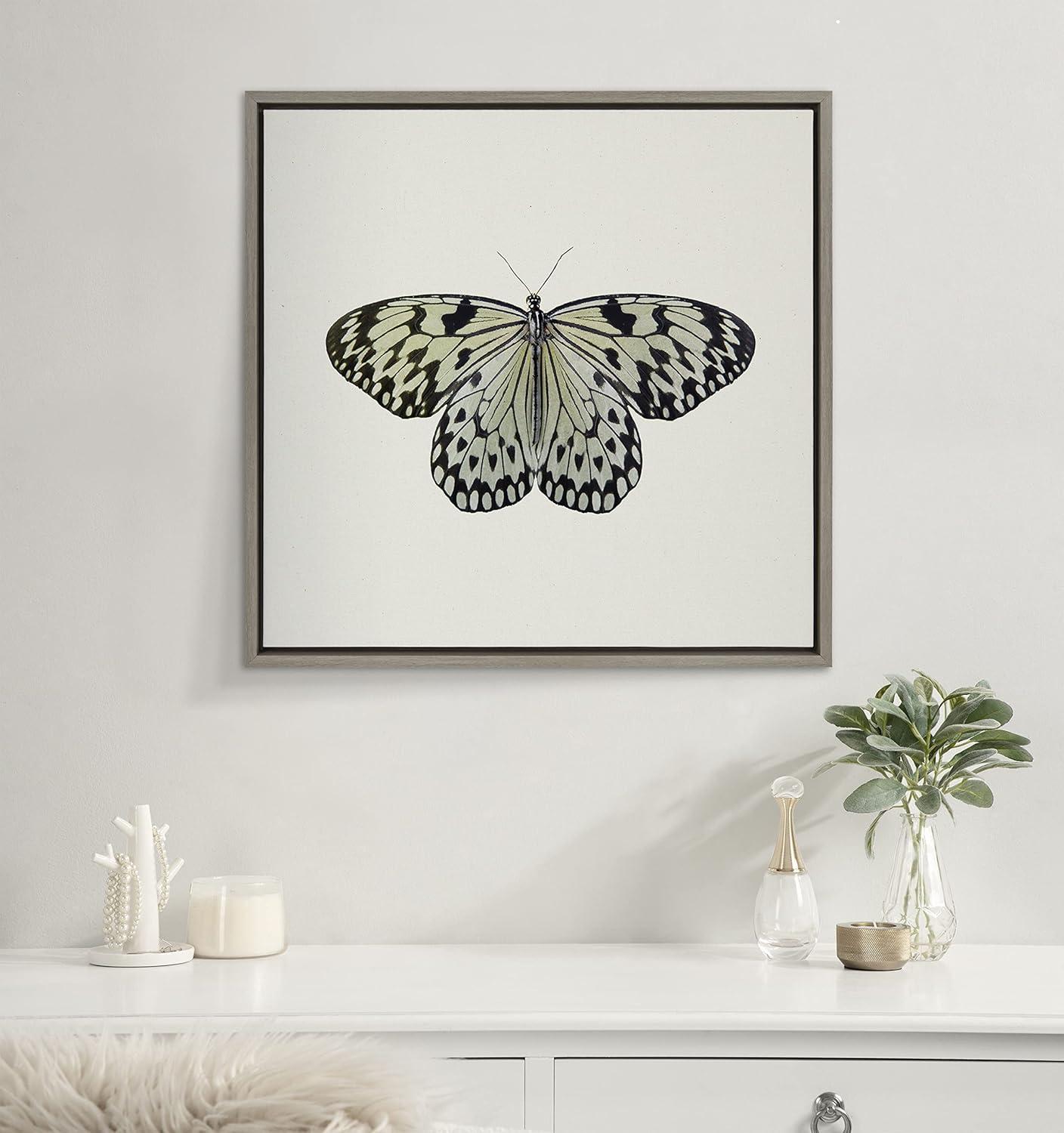 Kate and Laurel Sylvie Two Tone Butterfly Framed Canvas by Robert Cadloff of Bomobob, 22x22, Gray