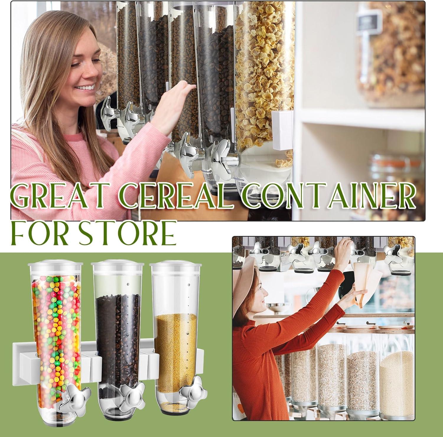 Umigy 2 Pcs Candy Dispenser Wall Mounted, Triple Dry Cereal Grain Dispenser Machine Wall Mount, Food Storage Container for Pantry Snack with 3 Cup for Kitchen, 39 oz (White)