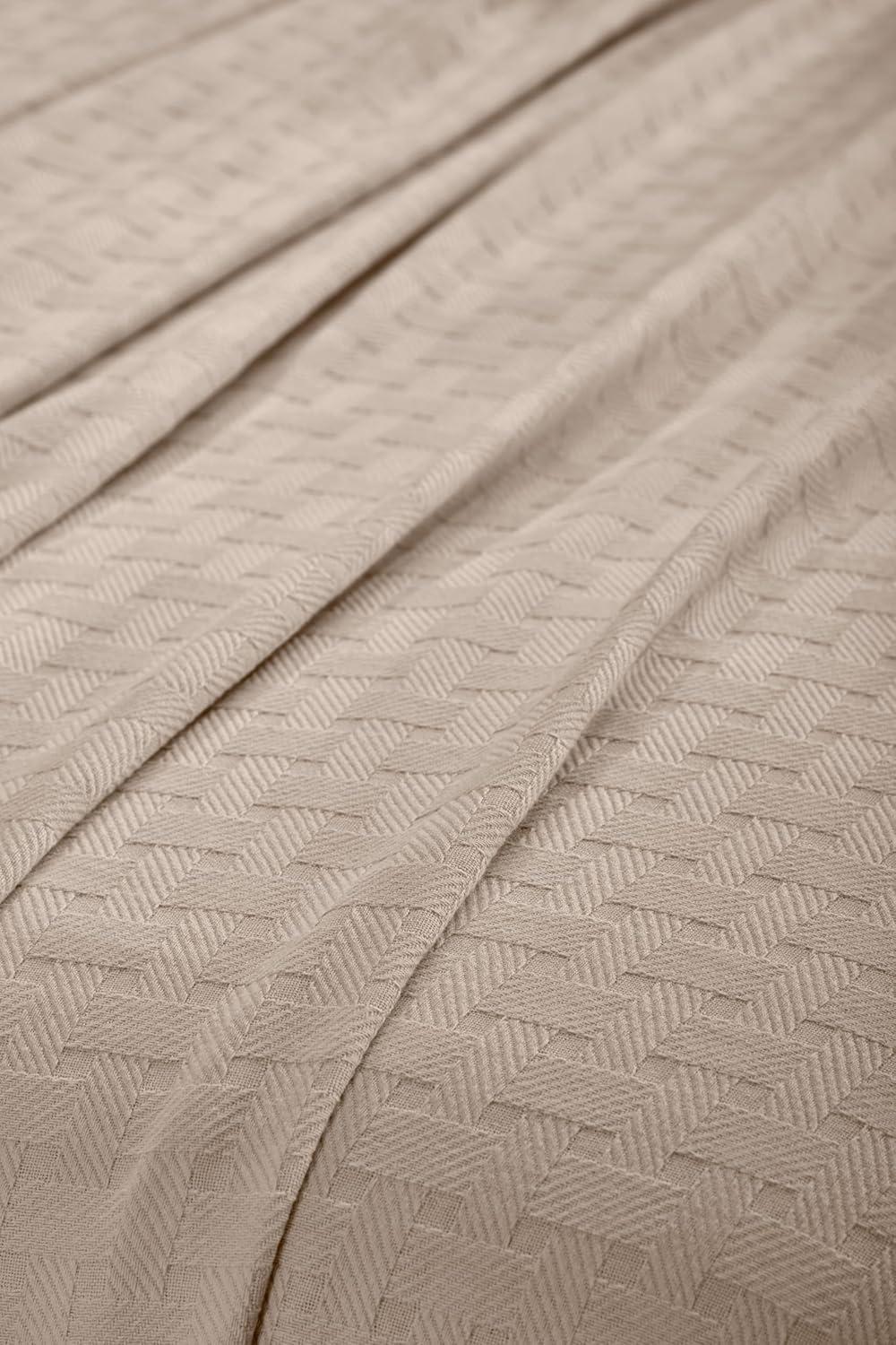 Superior Basketweave All-Season Cotton Blanket, Full/Queen, Khaki