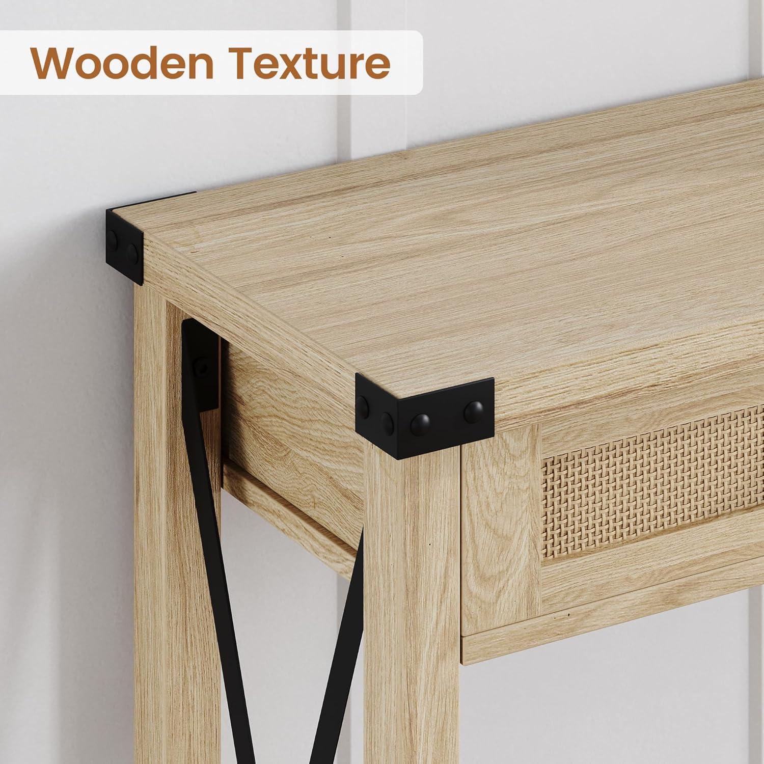 Boho Entryway Table with Rattan Drawers, Console Table for Entryway, 43" Wood Sofa Table with Storage for Living Room, Hallway, Foyer