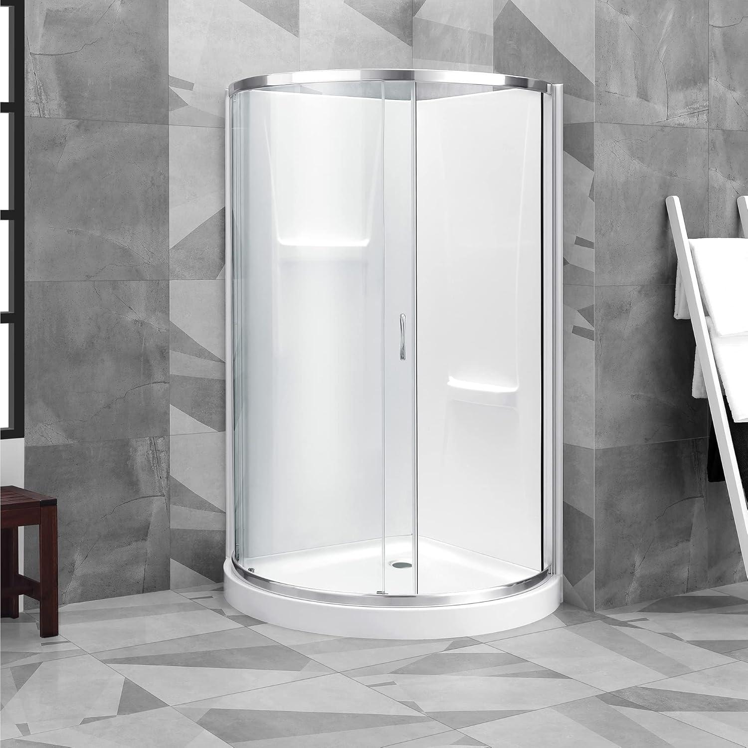 Breeze 38 in. Corner Shower Kit with Clear Glass Panels, Walls and Base included