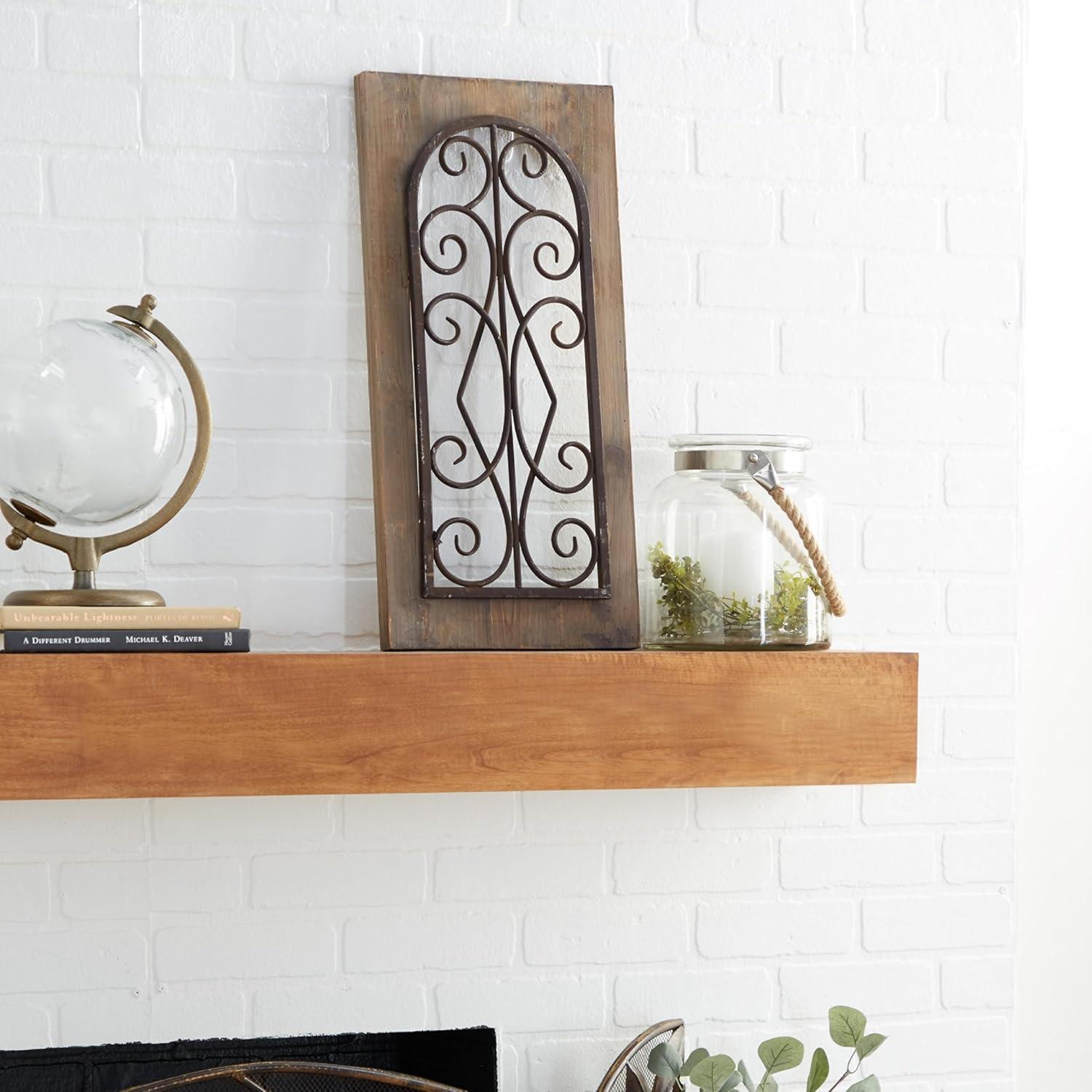 Deco 79 Wood Scroll Home Wall Decor Window Inspired Wall Sculpture with Metal Scrollwork Relief, Wall Art 11" x 2" x 23", Brown