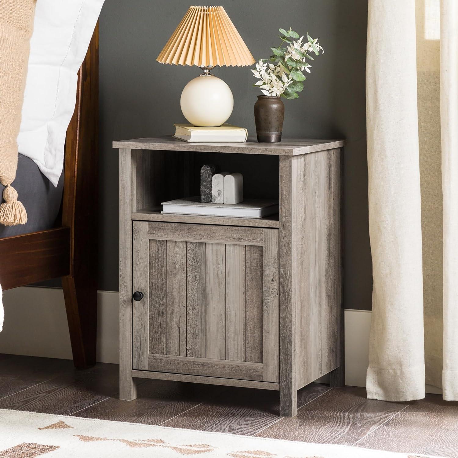 Walker Edison Craig 18" Grooved Door Engineered Wood Nightstand in Gray Wash