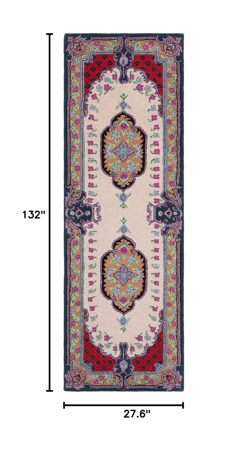 SAFAVIEH Bellagio Chandler Floral Wool Runner Rug, Ivory/Pink, 2'3" x 11'