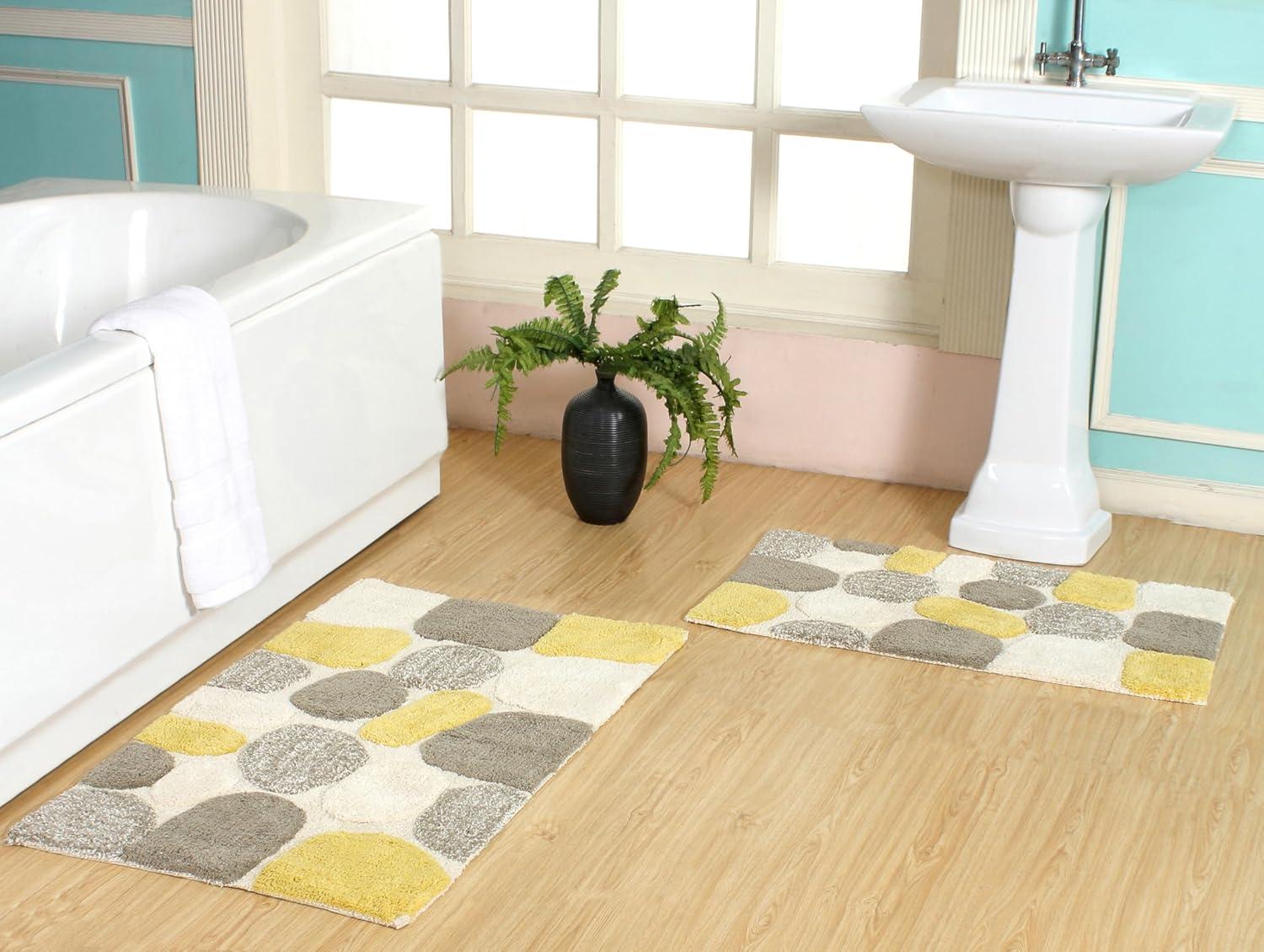Chesapeake Plush Pebble Pattern White & Gray Polyester Bath Rug Set, 20" x 32", (2 Count)