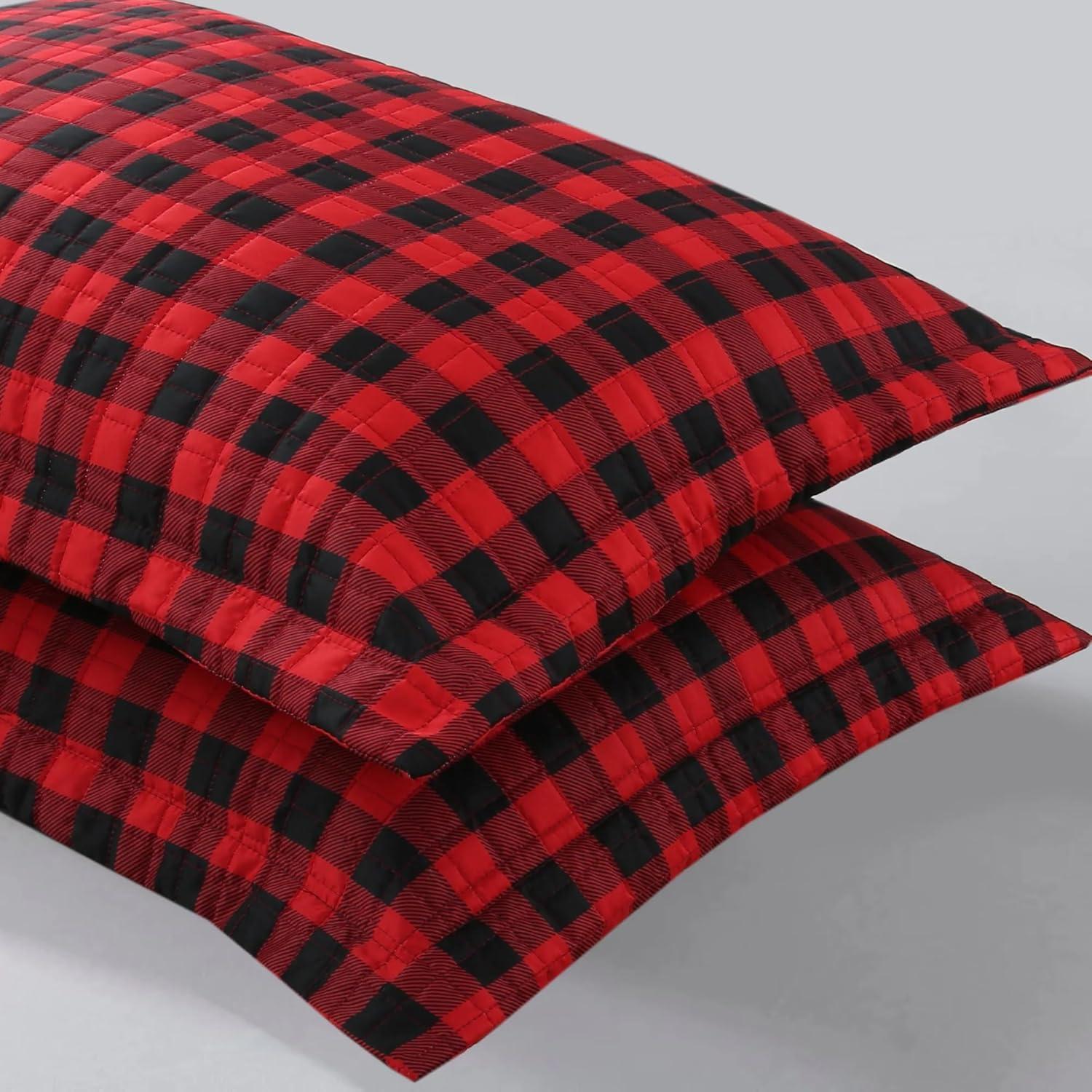 Red and Black Plaid Polyester King Pillow Sham