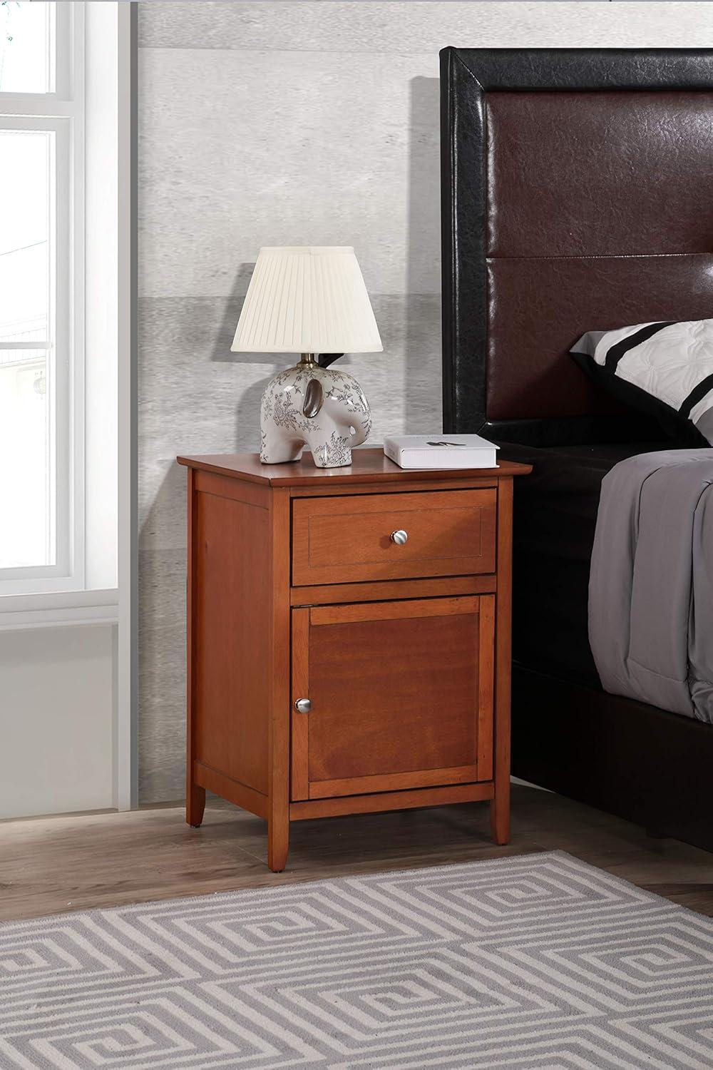 Glory Furniture Izzy 1 Drawer/1 Door Wood Nightstand End Table, Oak