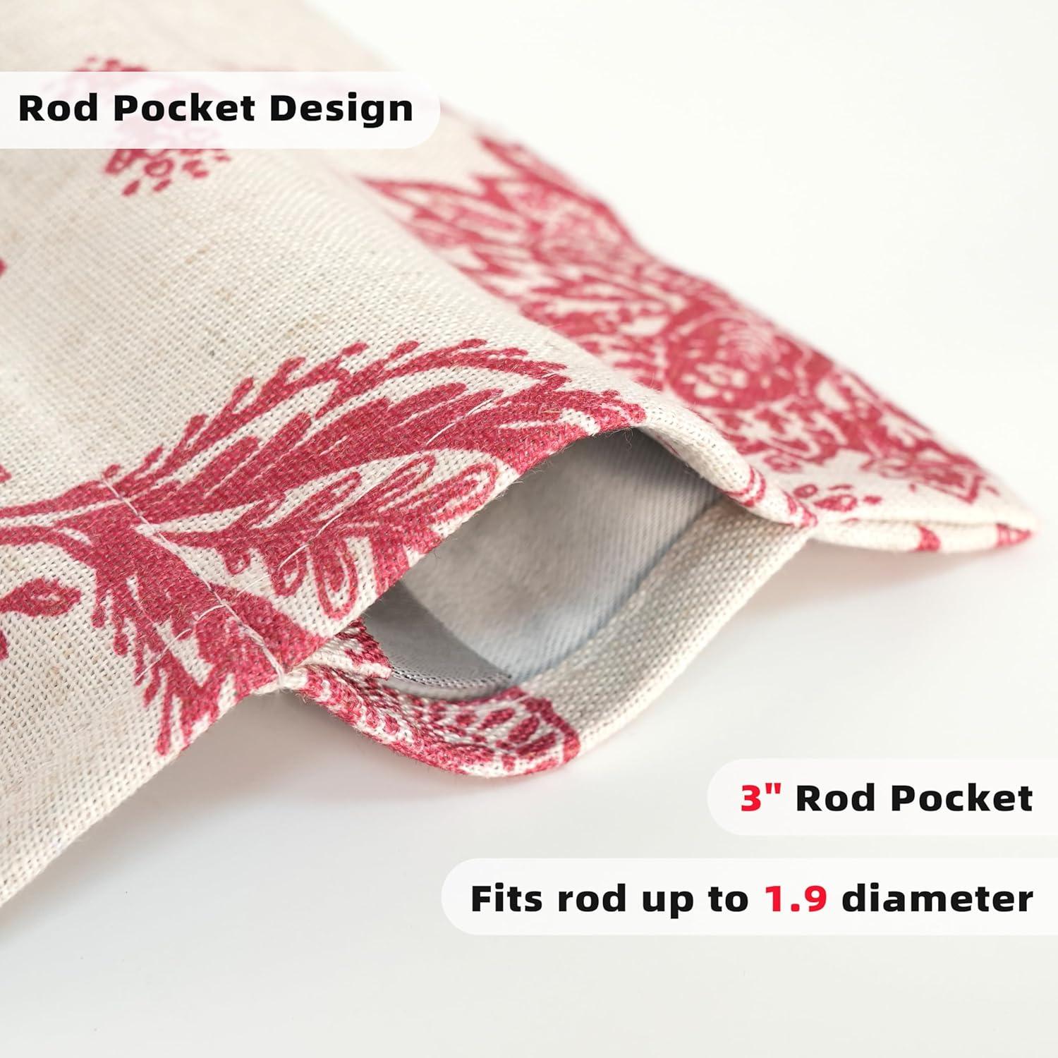 DriftAway Freda Jacobean Floral Linen Blend Blackout Thermal Insulated Energy Saving Privacy Window Curtain Valance Rod Pocket 2 Layers Single 52 Inch by 18 Inch plus 2 Inch Header Red Beige