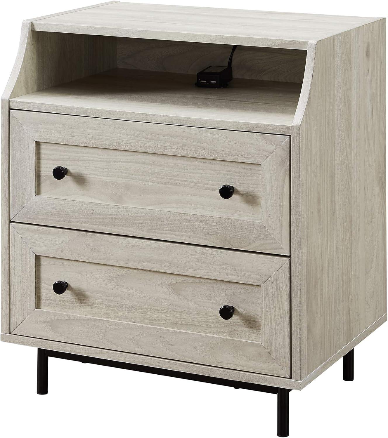 22" Curved Open Top 2-Drawer Bedroom Nightstand with USB in Birch