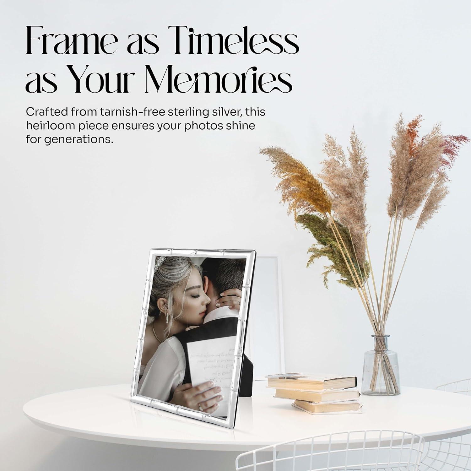 Bamboo Sterling Silver Picture Frames - Handmade in Italy, Tarnish-free, Silver Picture Frame with Dual Easel for Portrait & Landscape Display, Exceptional Gift for Any Occasion (4X6)