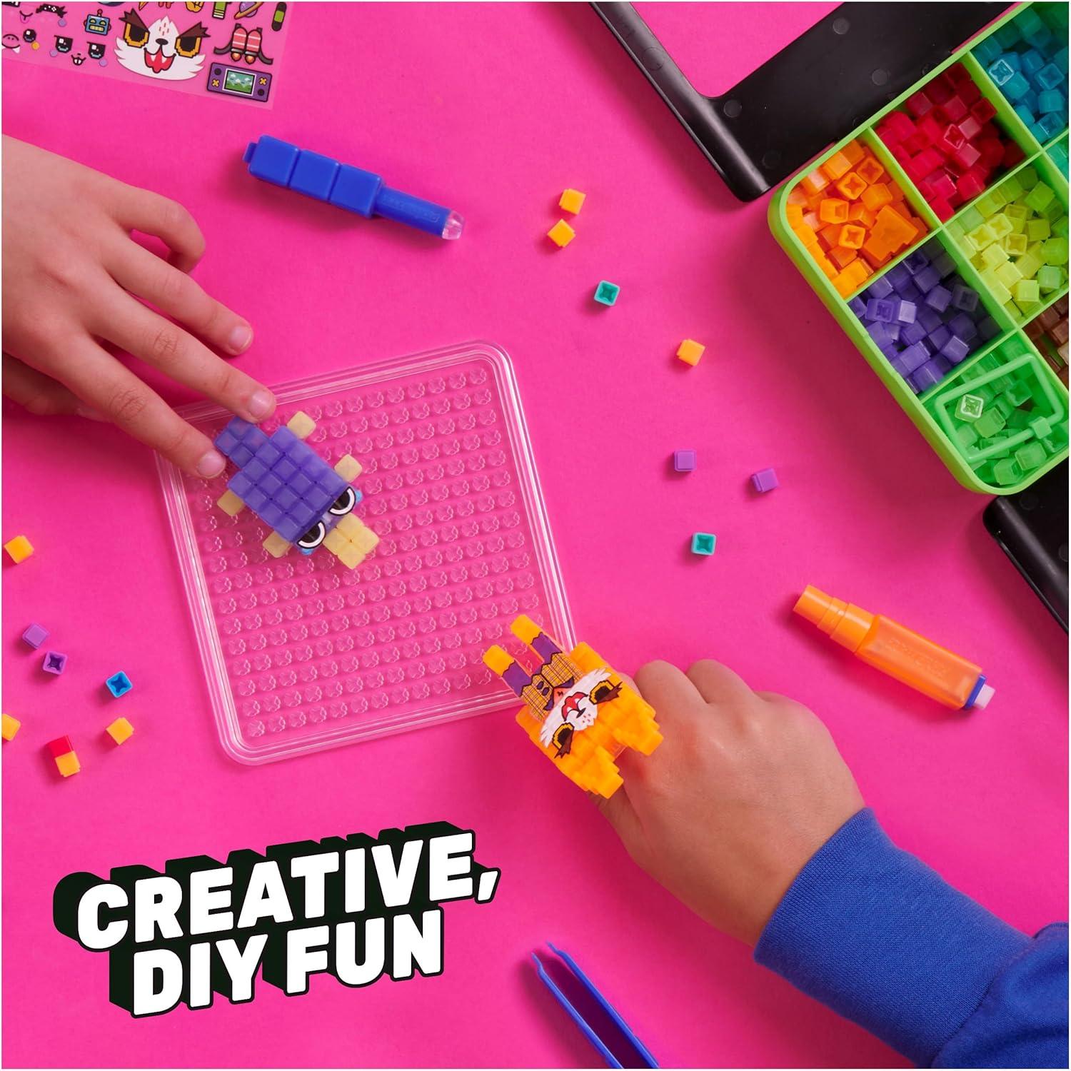 Pixobitz, Exclusive Neon Studio with 600 Water Fuse Beads, Decos and Accessories, Makes 3D Creations with No Heat, Arts and Crafts Kids Toys