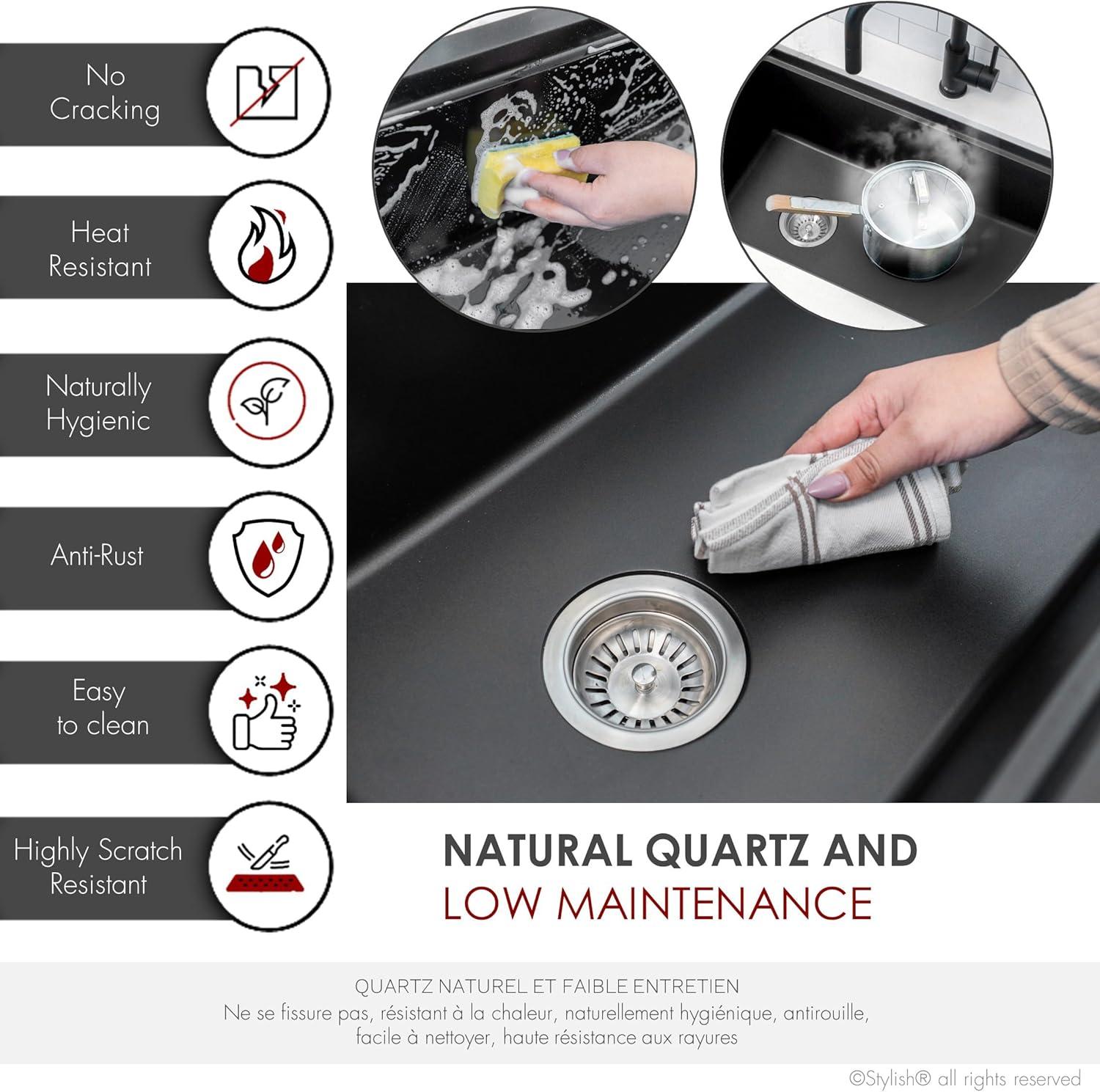 Black Granite Composite Single Bowl Drop-in Kitchen Sink with Accessories