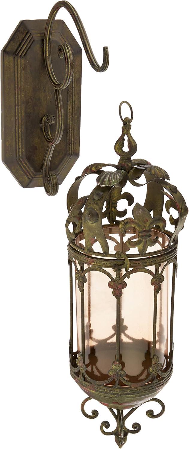 Antique Bronze Hanging Candle Lantern with Smoked Glass