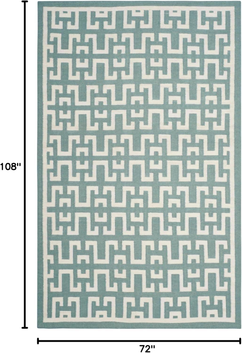 SAFAVIEH Dhurries Waverly Geometric Area Rug, Seafoam/Ivory, 6' x 9'