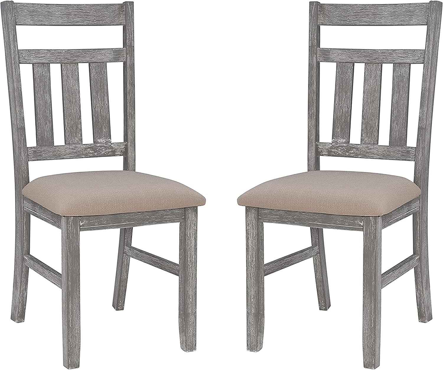 Turino 7-Piece Weathered Gray Dining Set with Tan Upholstered Chairs